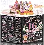 Sweet 16th Birthday Card for Girls Daughter,Jumbo Pop Up Sweet 16th Birthday Cards for Granddaughter Sister, Sweet 16th Birthday Decorations for 16 Year Old Girl Daughter Funny Birthday Gifts, Review of 2009, Pink