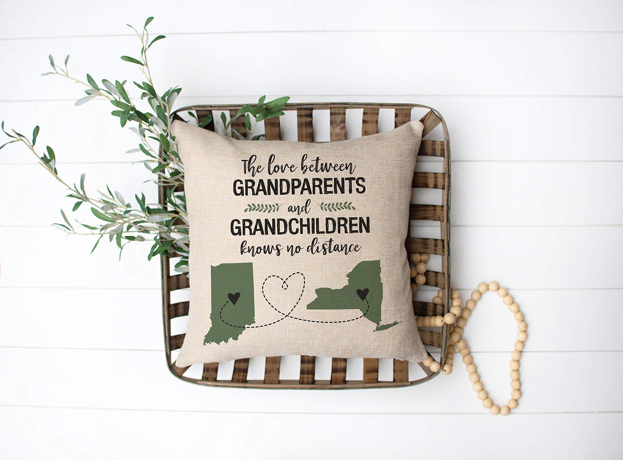 Personalized Long Distance Grandparents Pillow | Two State Grandparents & Grandchildren | Gift For Grandparents From Grandchildren | Two State Throw Pillow | Long Distance Family | Decorative Pillow