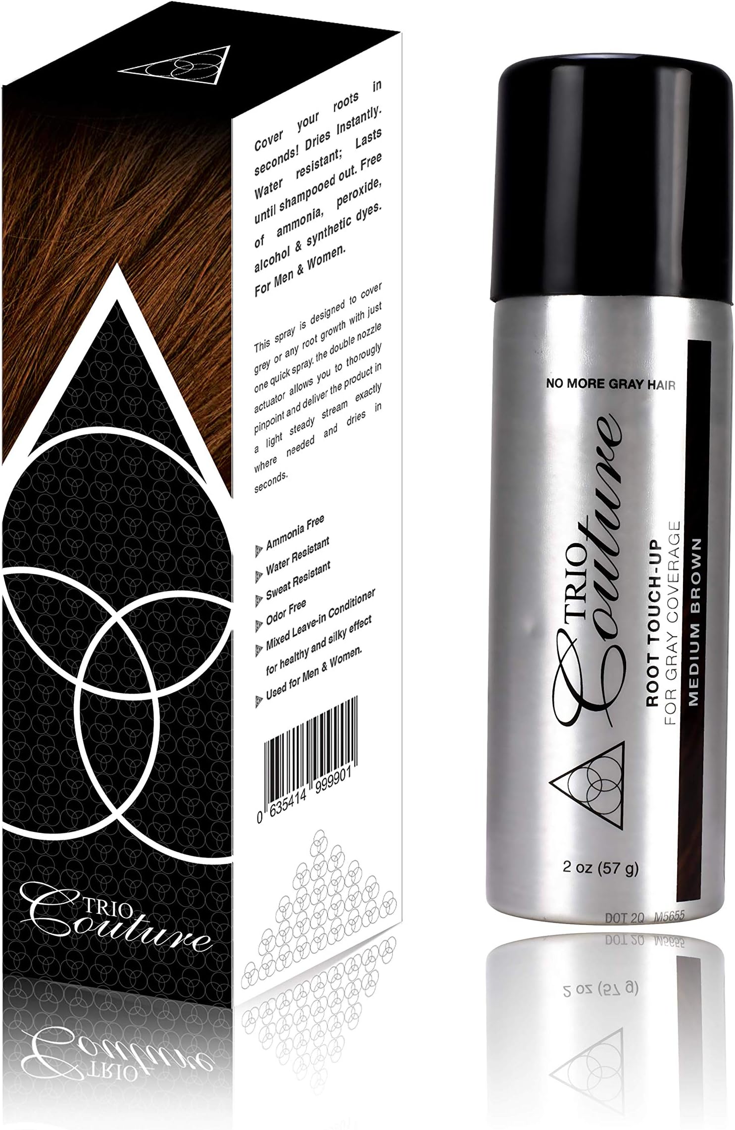 Trio Couture Hair Root Touch Up - Gray Concealer Spray, 2 oz (Medium Brown)