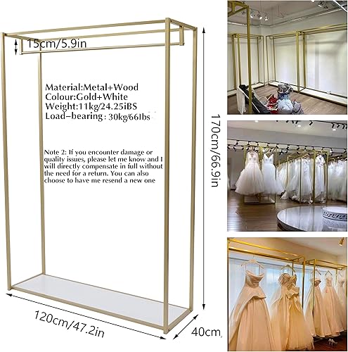 Miniatura 2 de Percheros dorados de 67 pulgadas para boutiques, estante para vestidos de novia al por menor, estante de ropa comercial resistente, estantes de