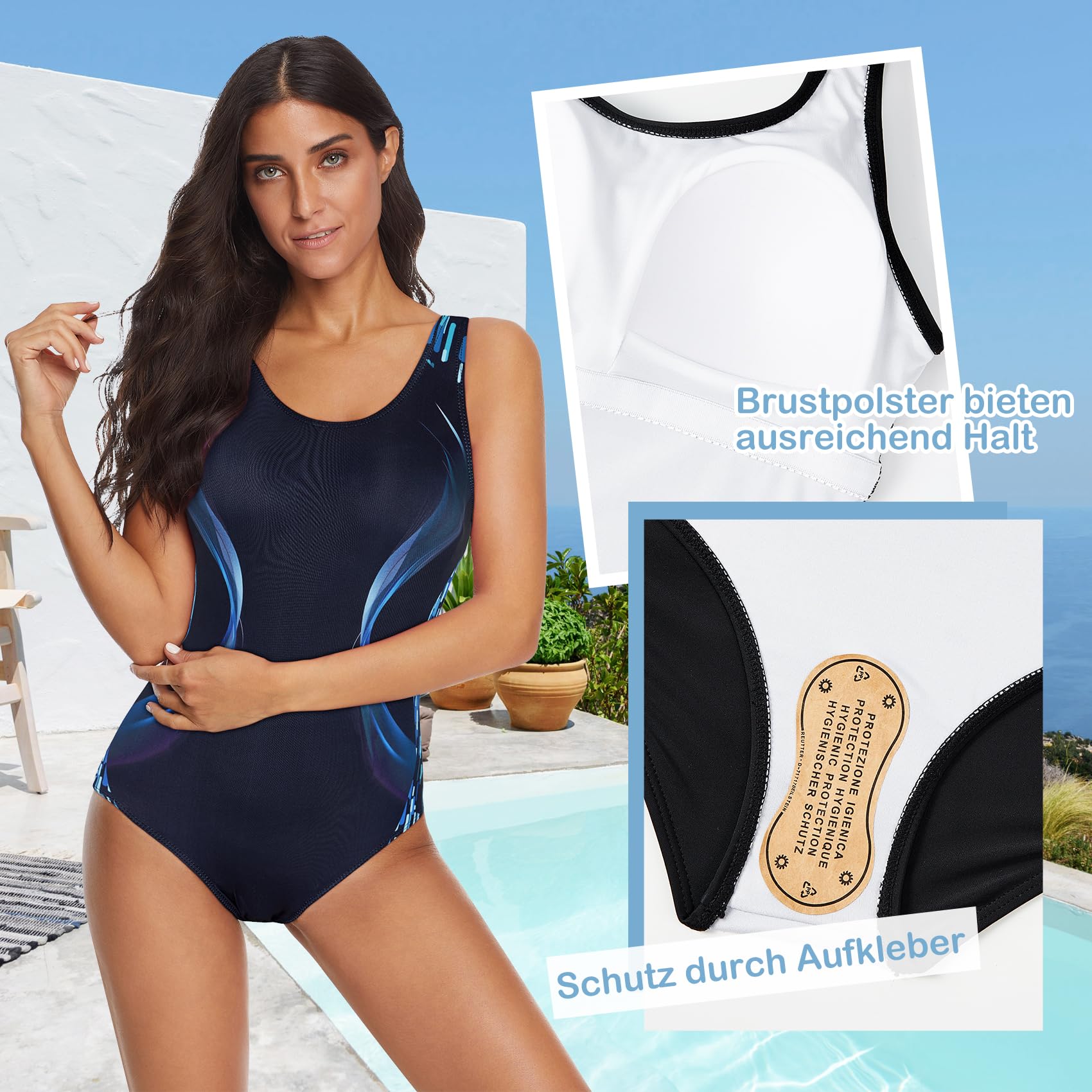Durio Badeanzug Damen Sport Bauchweg Bademode Badeanzüge für Damen Sexy Einteilige Swimsuit mit Breite Schultergurte