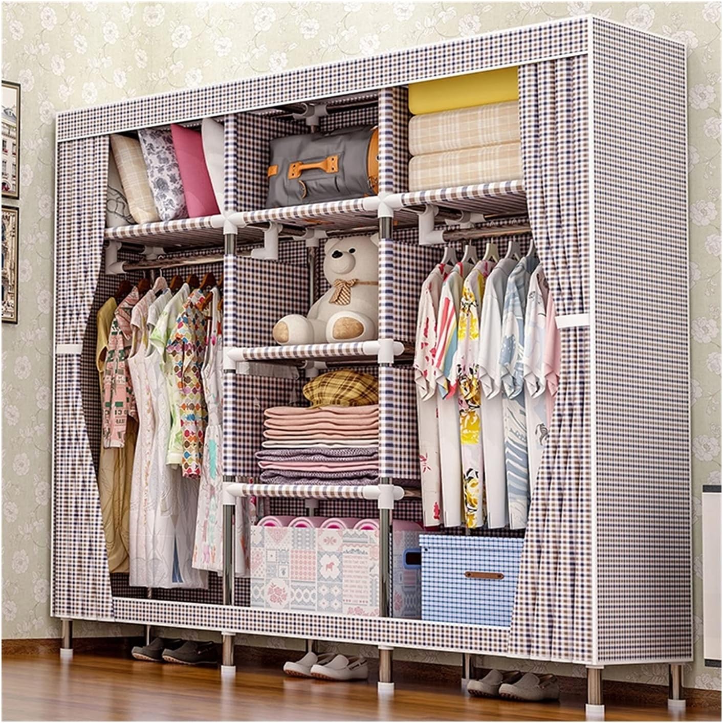 Wardrobe 66 Inch Non-Woven Fabric Wardrobe Portable Clothes Wardrobe Storage Organizer Storage Furniture Closet Systems (Color : C)