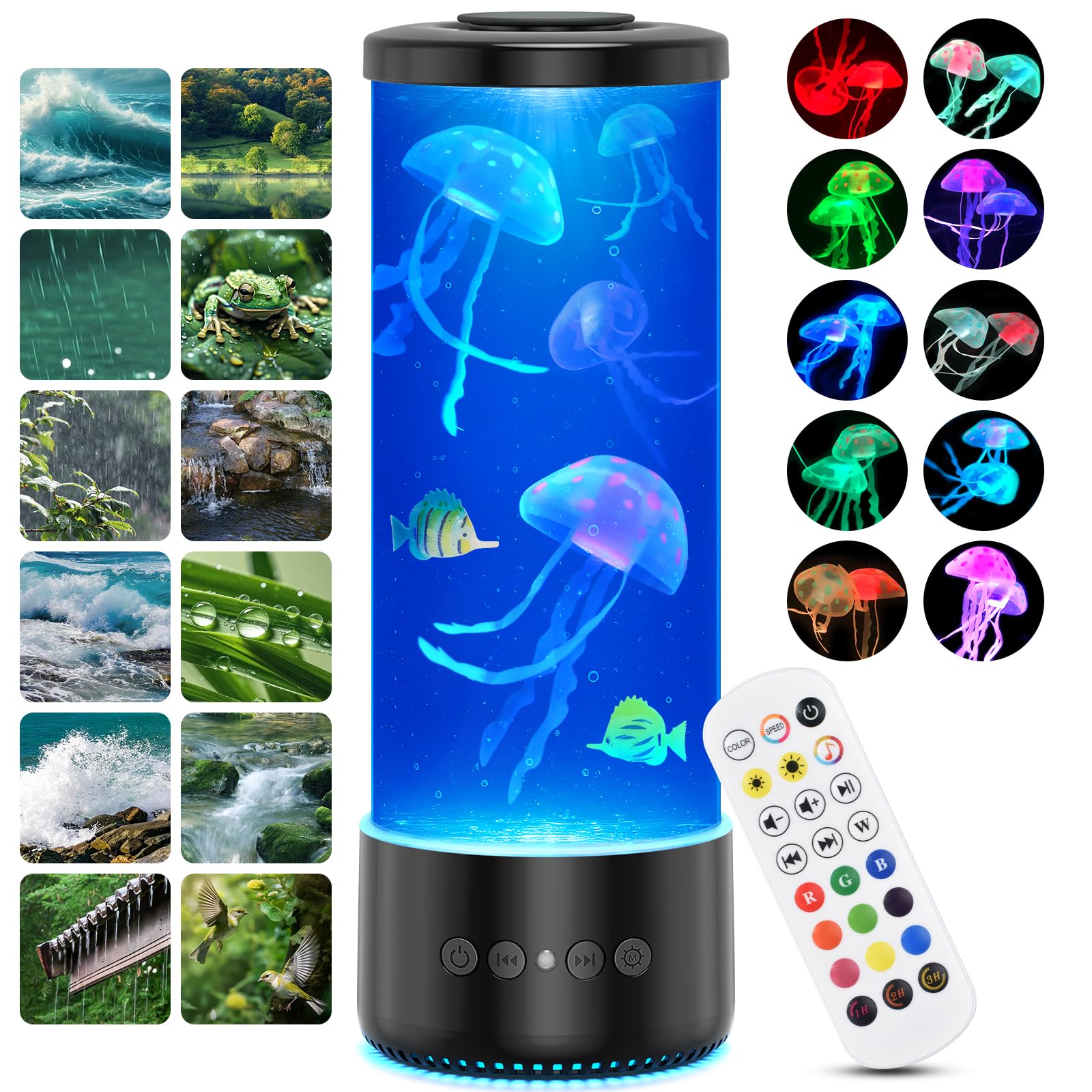 Jellyfish Lamp Bluetooth Speaker,12 White Noise Jelly Fish Table Night Light, 10 Color Changing 2 Lighting Modes,Mood Lamp for Home Office Sleep Relaxation, Gifts for Kids Children Adults,Home Decor