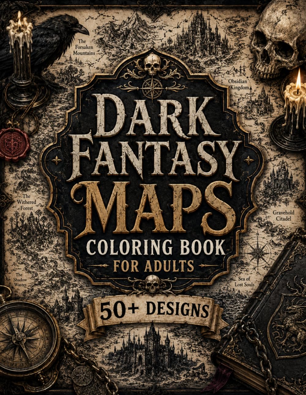 Dark Fantasy Maps Coloring Book for Adults: 50+ Cursed Kingdoms, Forgotten Empires, Gothic Cartography, Haunted Realms & Ancient Fantasy Maps for ... Escape (The Fantasy Cartography Collection)