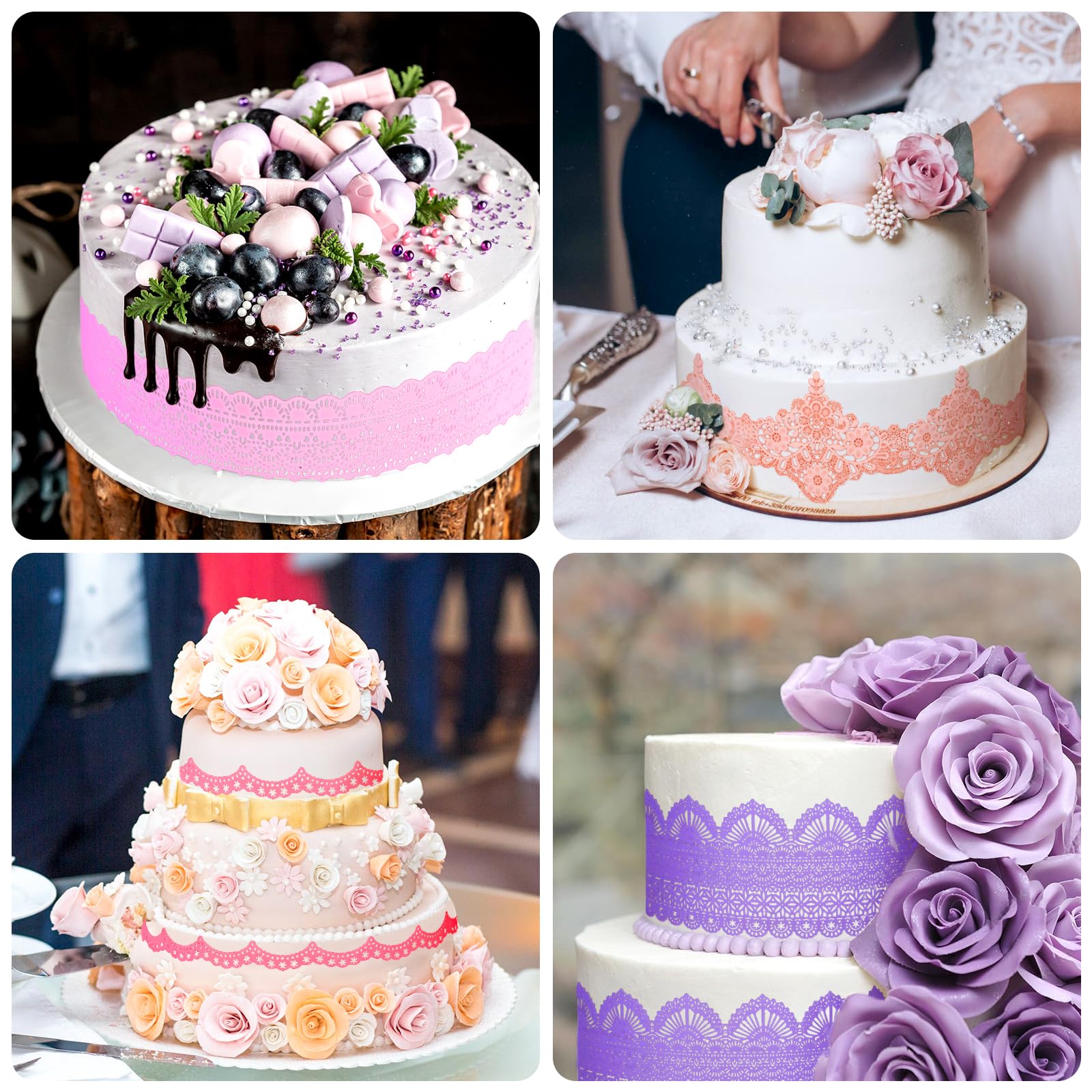 Beasea Silikon-Spitzenformen, 5 Stück, Spitzen-Fondant-Formen aus Silikon für die Herstellung von Kuchendekorationsmatten, verschiedene Musterformen für Party, Hochzeit, Kuchendekoration, Basteln, DIY