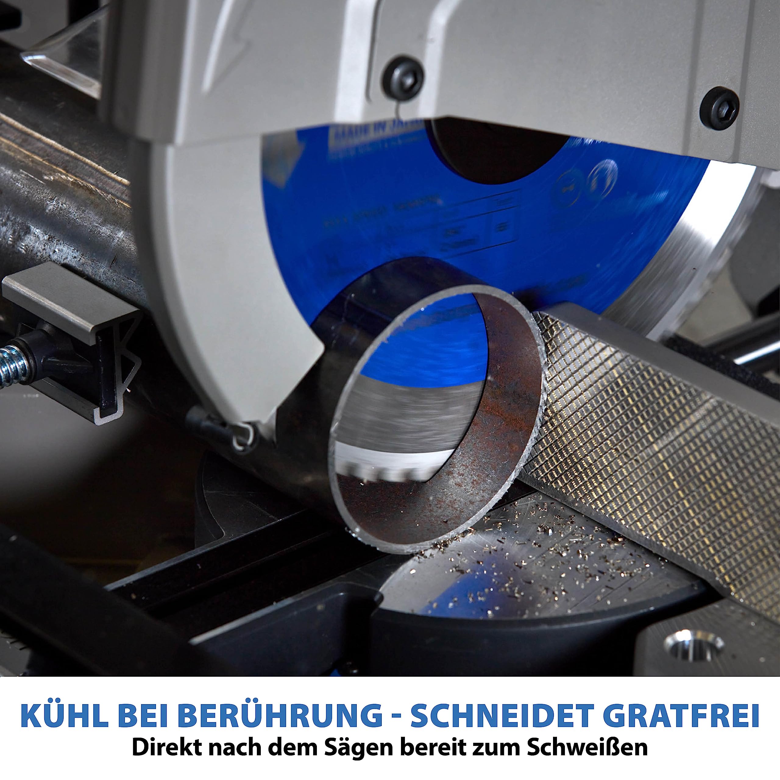 Evolution Gehrungssäge / Kappsäge S355MCS | 2,200 W Zug-Kapp-Gehrungssäge | Inkl. Ø 355 mm HM-Sägeblatt zum Schneiden von Baustahl | +/- 46˚ Gehrung, 3 Spannvorrichtungen, Metallsäge Elektrisch Säge