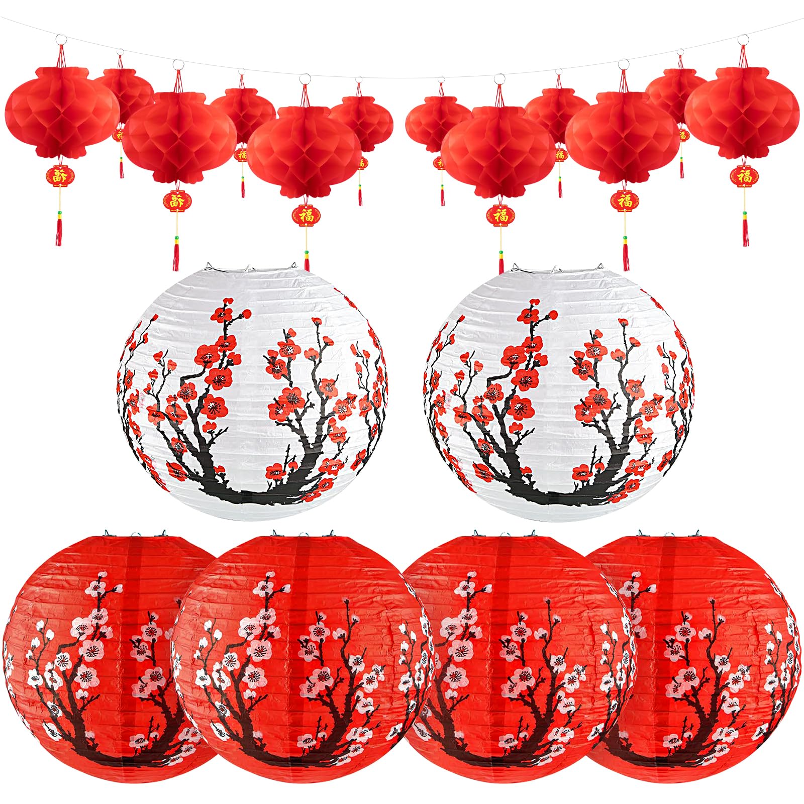 18Pcs Chinese New Year Decorations 2026, Spring Festival & Hibachi Party Decor Kit, 12" Japanese Lantern & Red Chinese Lanterns, Premium Japanese Decor for Lunar New Year Decorations 2026