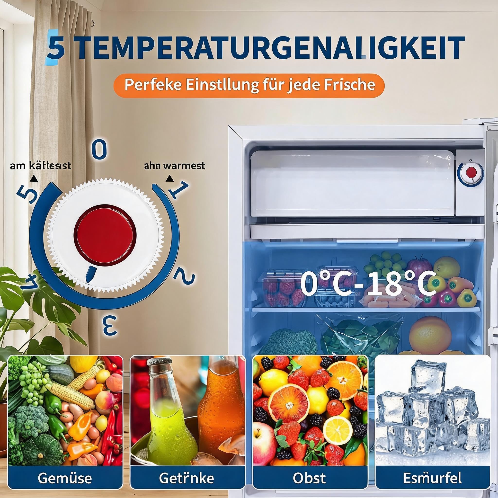 45L Mini Kühlschrank, Kompakter Getränkekühlschr(0-18℃), Leise 41 DB