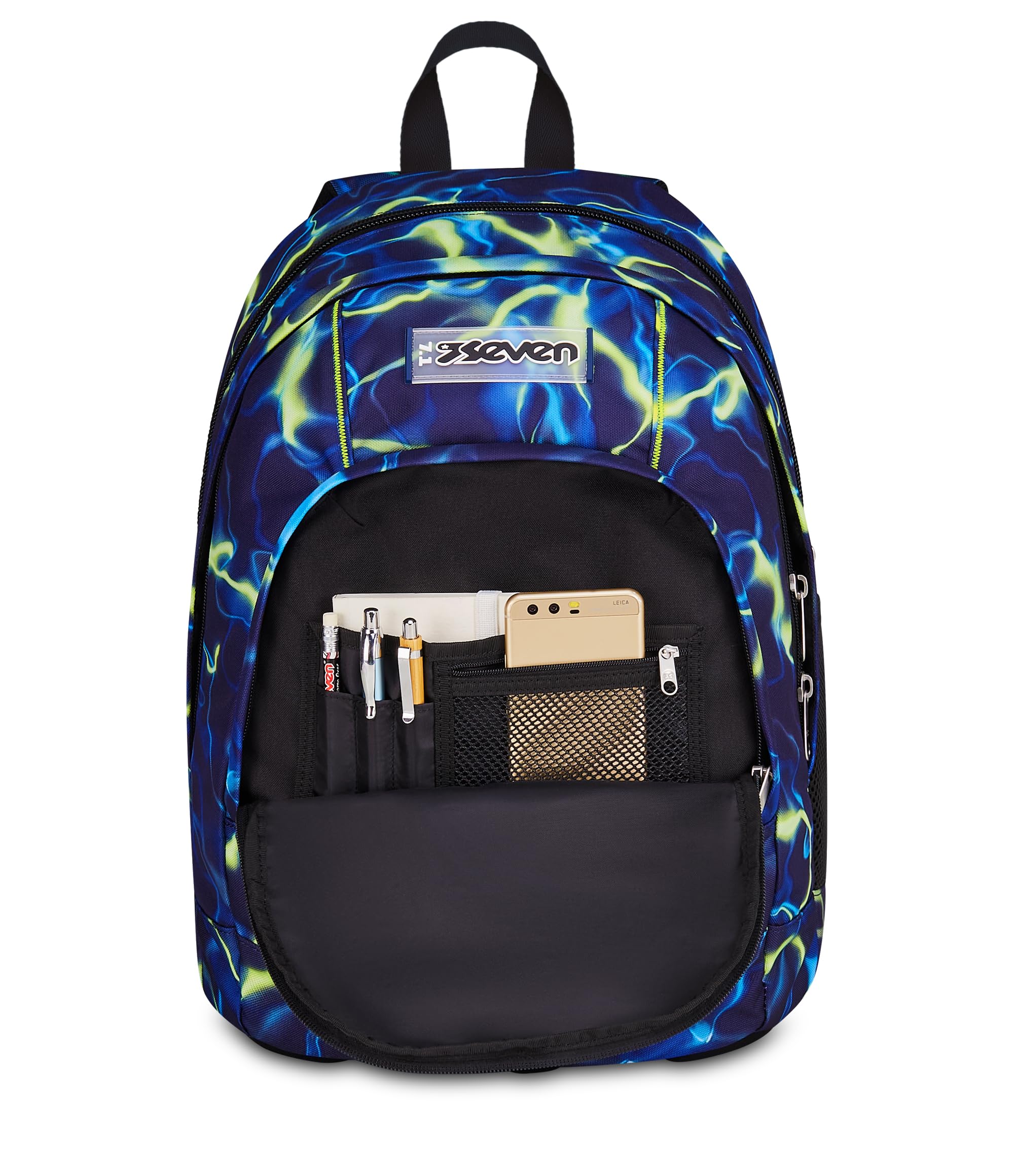 Seven Zaino Scuola Dual ELECTRICVIBE BOY, Doppio Scomparto, Blu, 32 L, Multifunzione, Tasca attrezzata, Tasca laterale porta borraccia, Scomparto porta pc, Scuola media e superiore, Bambini, Ragazzi
