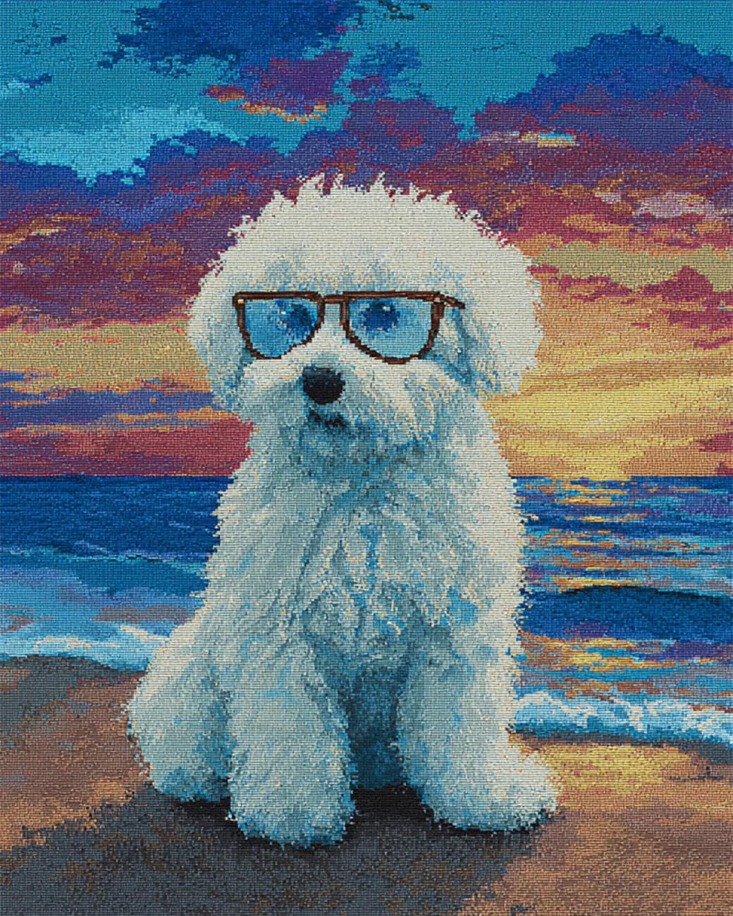 AxiangziK DIY Embroidery Kit Cartoon White Dog 11CT 30x40cm