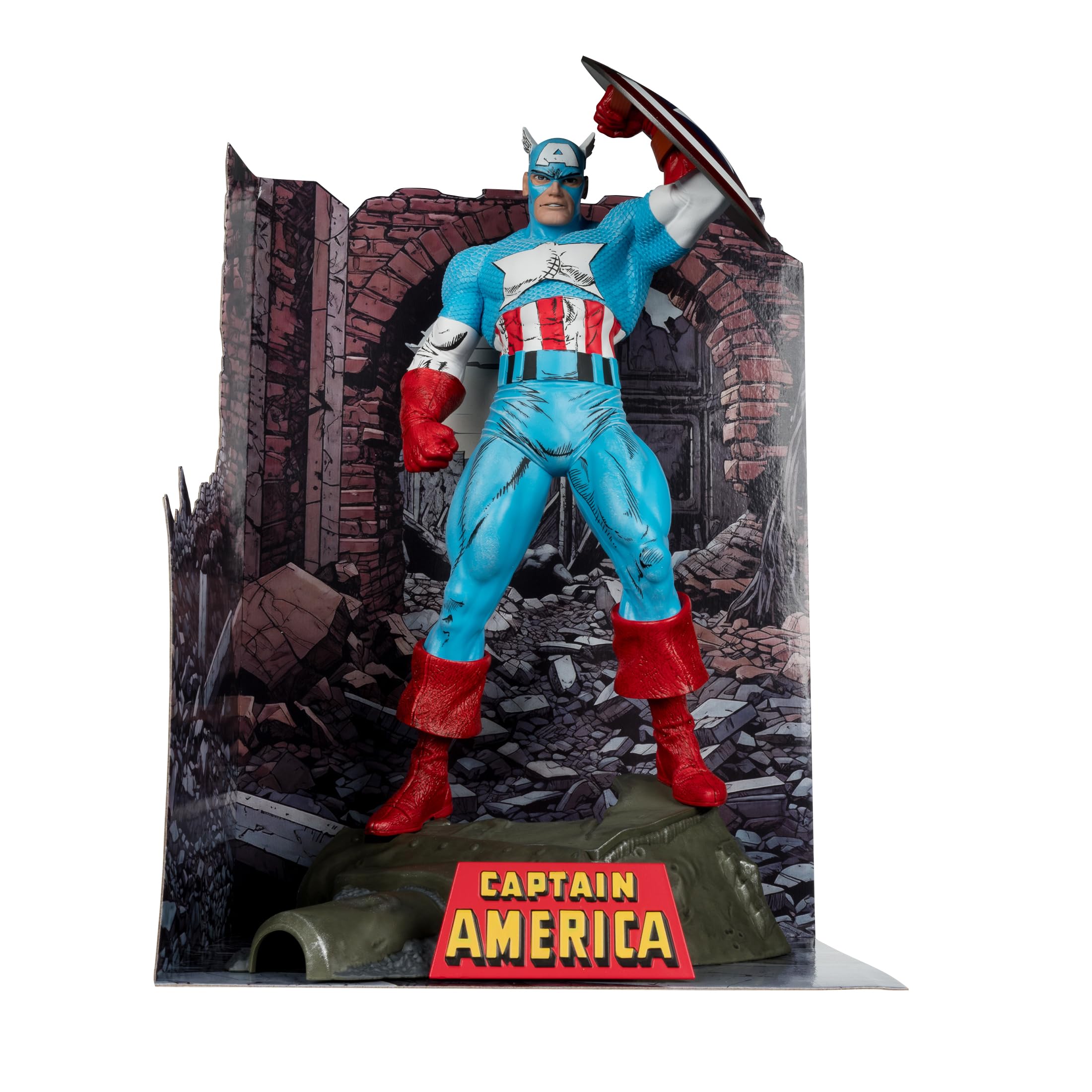 McFarlane Toys - Figura Posada de Marvel Capitán América a Escala 1:6 con Escena y cómic (The Amazing Spider-Man #323) | Figura coleccionable de Marvel de 12 pulgadas, escena posada en venta 1/6 - Capitán América (The Amazing Spider-Man #323)