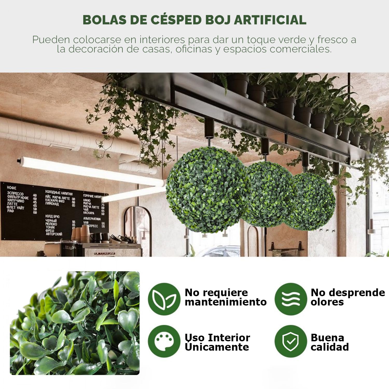 Bola de Césped Artificial, Bola de topiario de boj, Bola de Planta de plástico Verde con 5 tamaños para Espacios Interiores, jardín, decoración de Bodas y decoración del hogar (23CM)