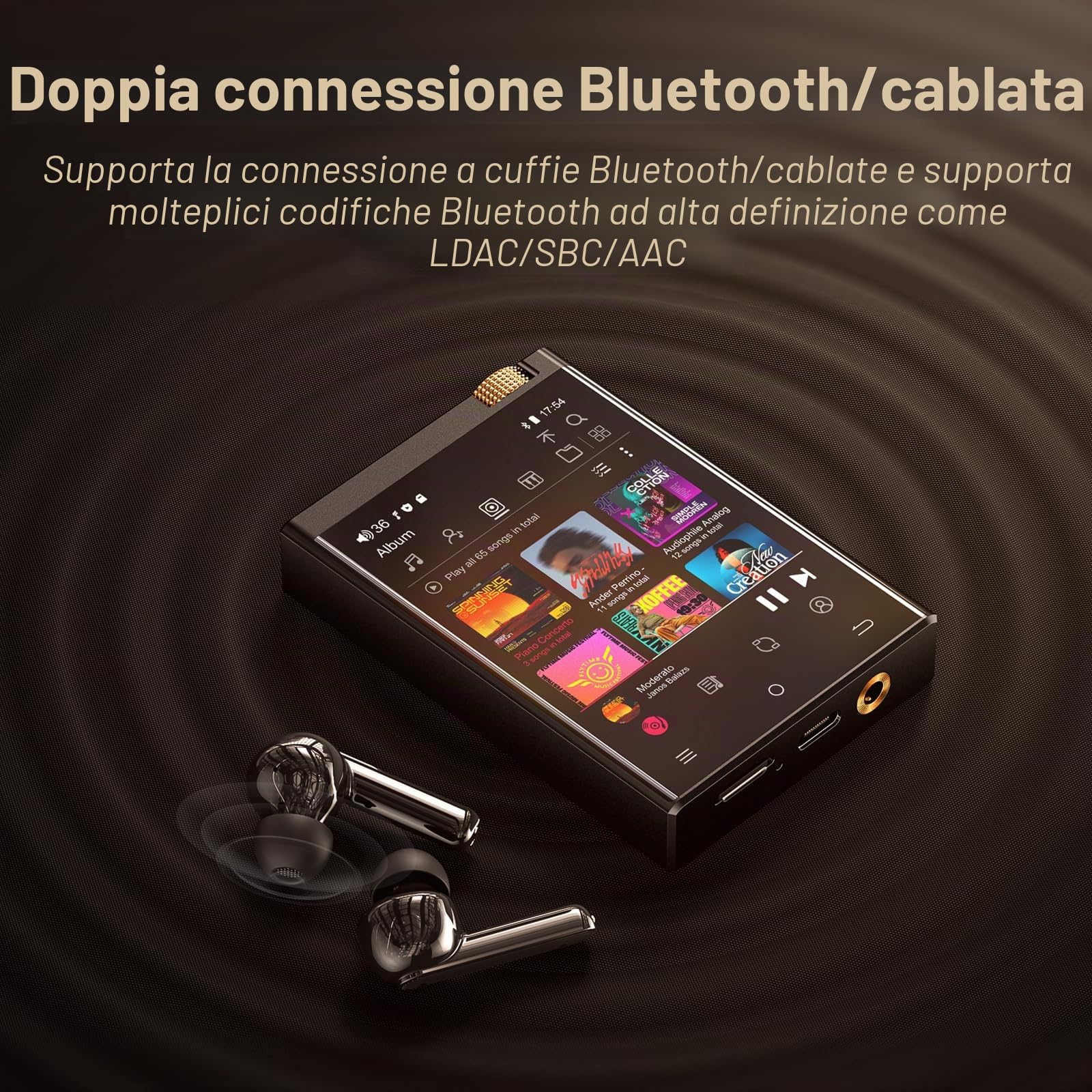 Lettore MP3 HiFi con Bluetooth e WiFi, Oilsky 80GB Spotify MP3, 2,8'' Lettore di Musicale Digitale 512DSD ad Alta Fidelità Senza Perdite, Android 9.0 (nero)