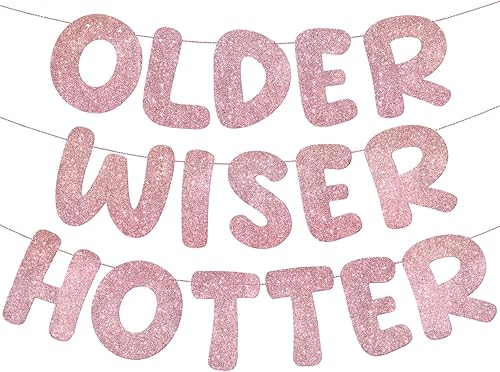 Fulmoon Juego de 3 carteles de cumpleaños con purpurina para mujeres de 30, 40, 50, 60, 70, 80, cumpleaños, regalo (oro rosa)