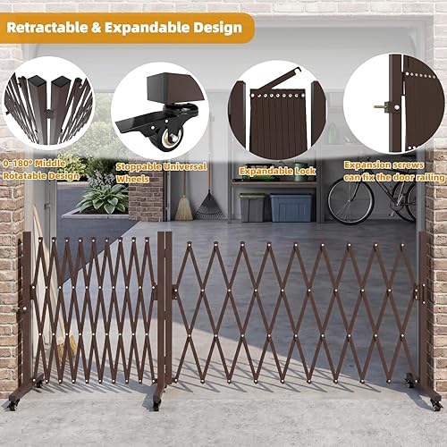 Miniatura 3 de Puerta de entrada expandible de 213 pulgadas de ancho y valla retráctil para exteriores, barricada de aluminio giratoria de 180° con ruedas, barrera