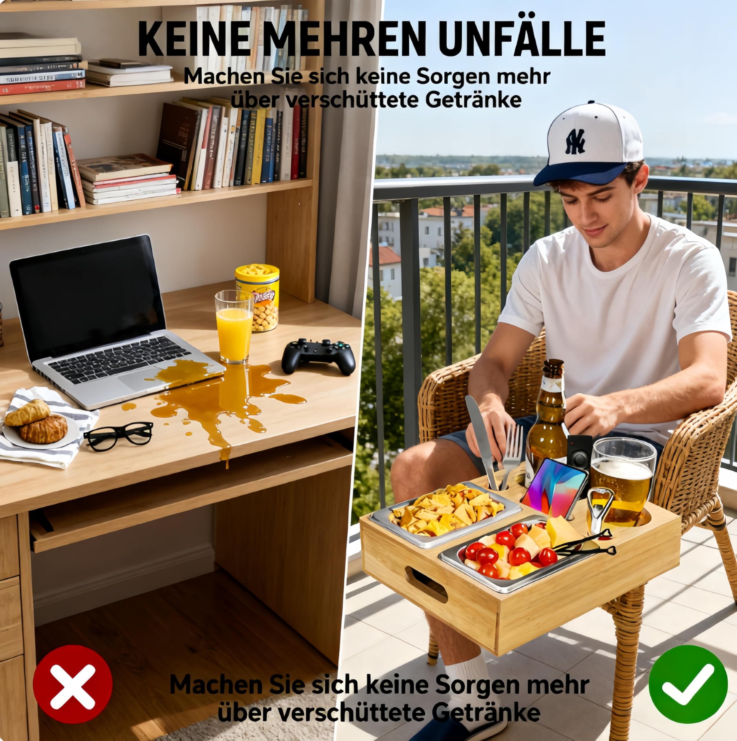 Couchbar Snackbox-Organizer Tablett- Snackspender mit 2X Snackschale -Deko,Couch Bar mit Getränkehalter-Spülmaschinenfest | Stabile Ablage,Smartphone&Fernbedienung -WohnmobilausstattunglGeschenkbox