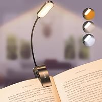 Gritin 16 LED Rechargeable Clip-On Book Light - 3 Color Modes, Stepless Dimming, 80Hr Battery, Eye-Protecting Flexible Neck for Bed Reading