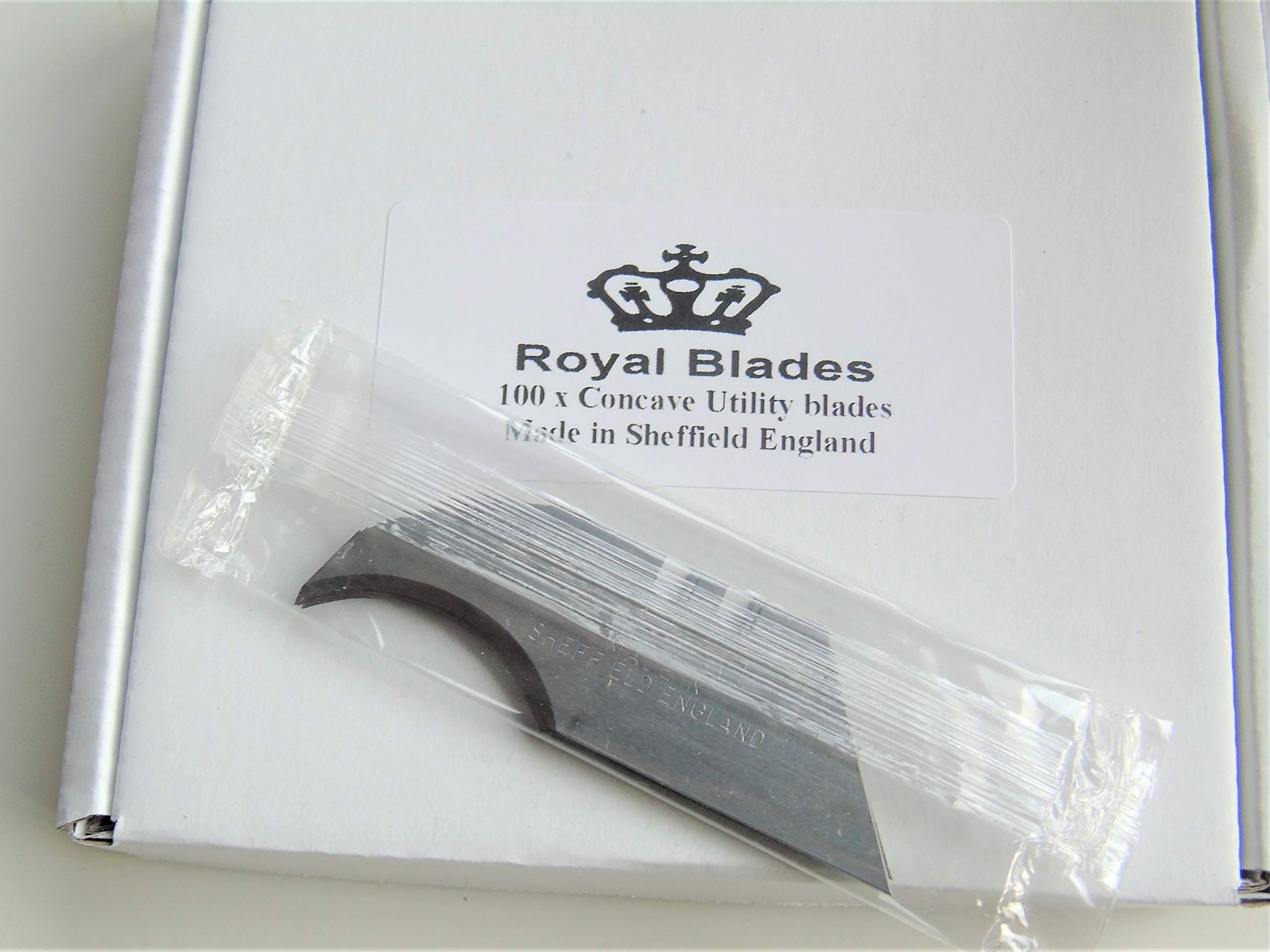 100 x Royal Blades Concave/Curved Profile Quality Sheffield Made Cutting Edge Carpet Trimming Tool Blades
