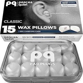 Peace&Quiet | PQ Wax Ear Plugs for Sleeping, Swimming - 15 Soft Noise Cancelling Silicone Gel Wax Earplugs for Sleep and S...