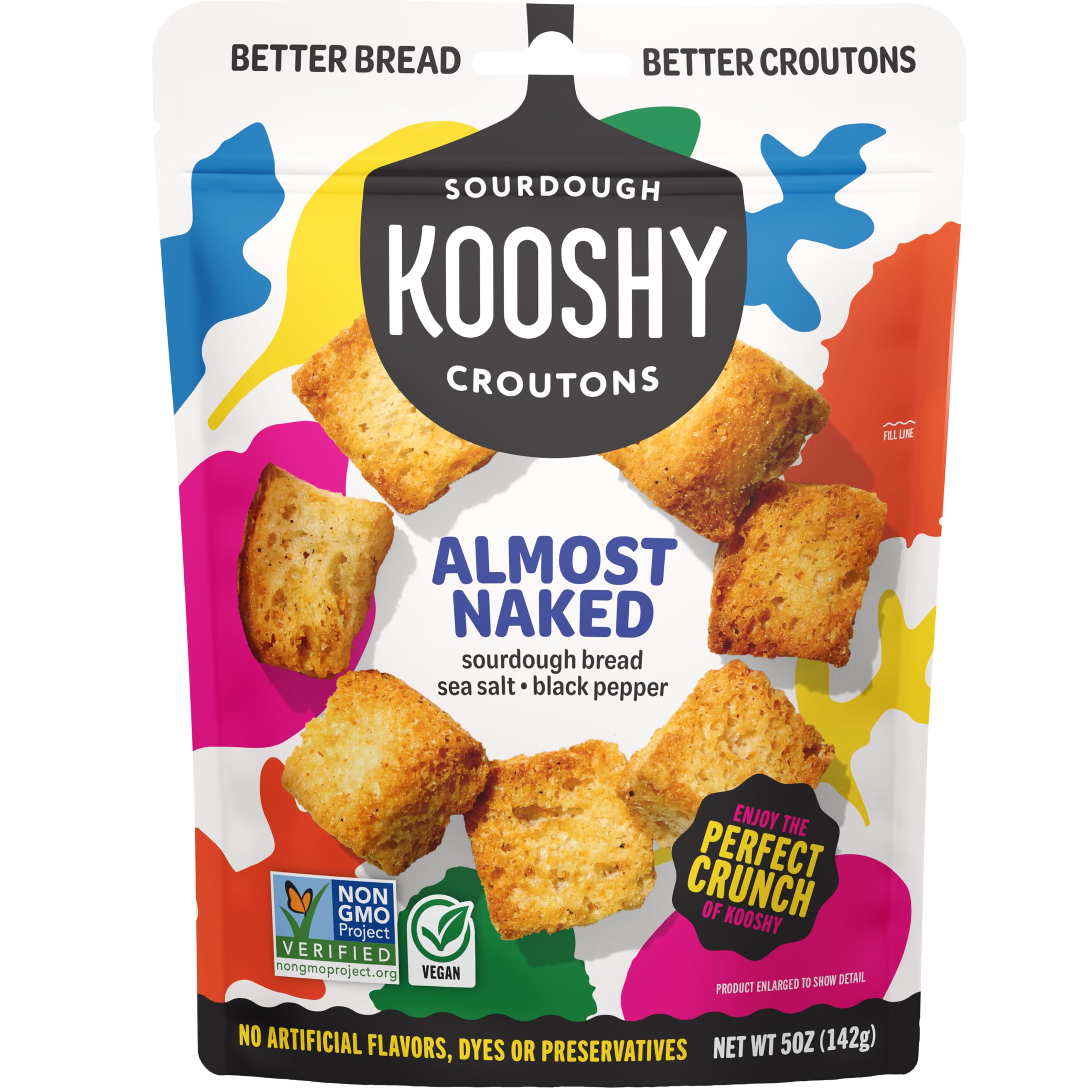 Kooshy Sourdough Croutons | Sea Salt & Black Pepper | Vegan | 5 Oz, 1 Pack