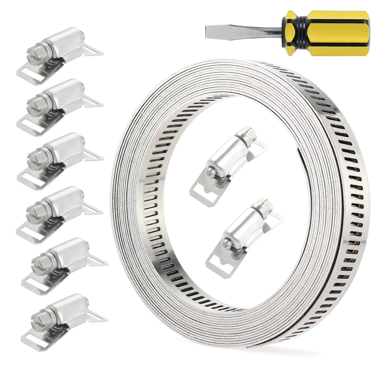 Knpwer 11.5 Feet Hose Clamp 304 Stainless Steel Worm Clamp, DIY Custom Hose Clamp Strap with Fasteners, Adjustable Pipe Hose Clamp Air Ducting Clamp Worm Drive Hose Clamps