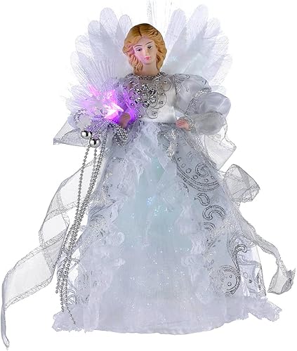 Figurita Kurt Adler de fibra óptica con LED y diseño de ángel, para árbol de Navidad