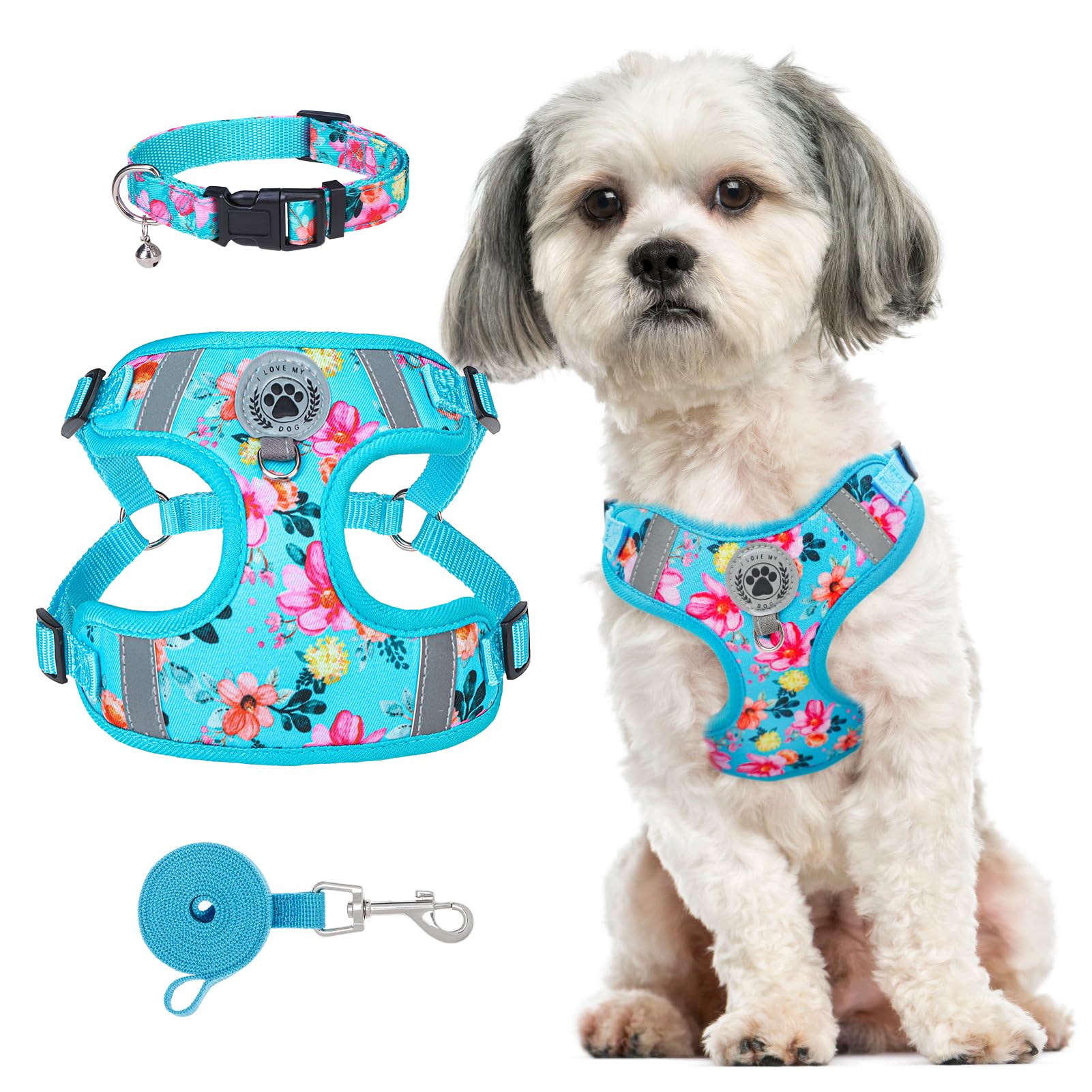 BEAUTYZOO Step in Dog Harness Collar and Leash Set