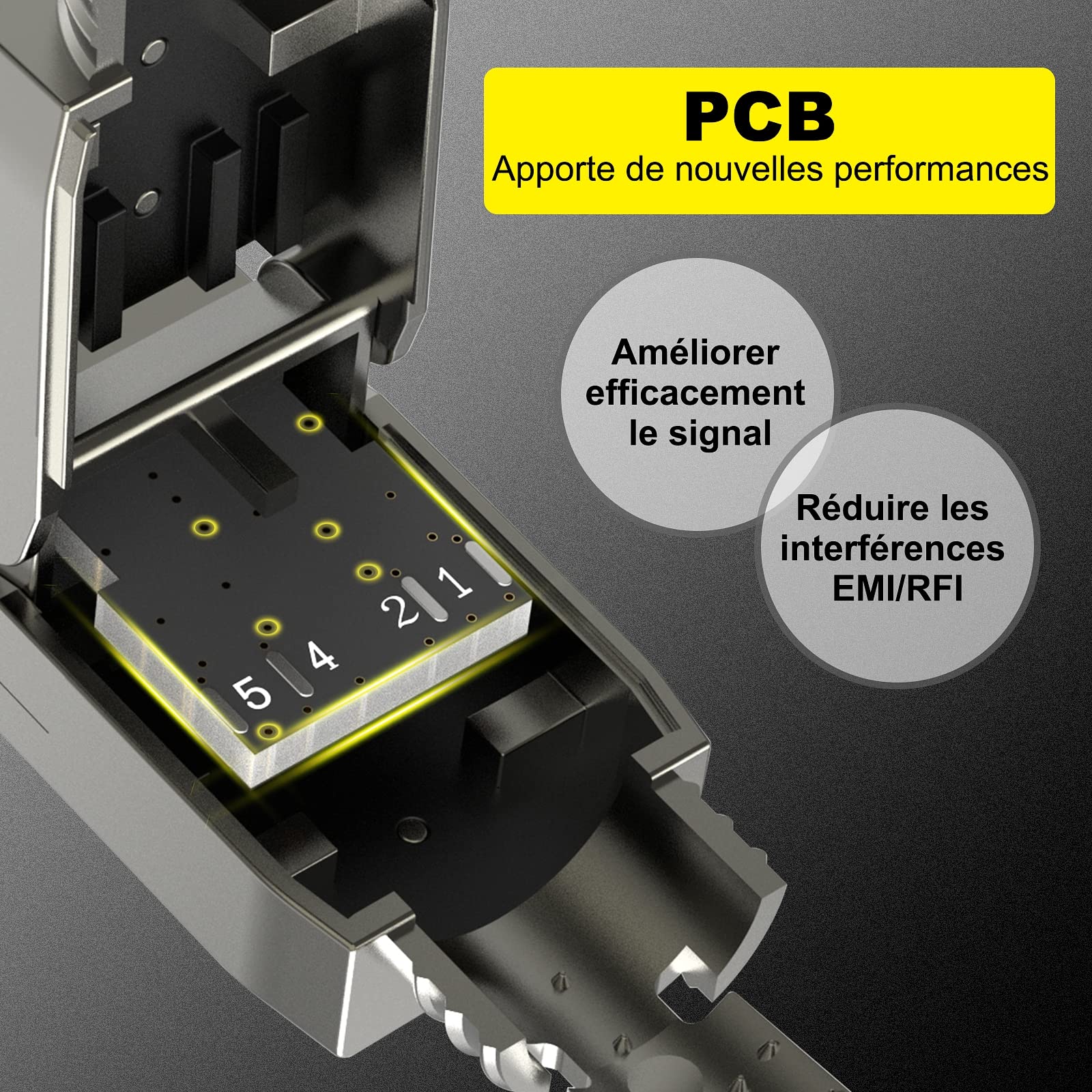 VCELINK Lot de 4 fiches RJ45 sans outil Cat 7 Cat6a, fiche réseau POE++, fiche Cat 7 10 Gbps 600 MHz blindée, fiche LAN avec connecteur LSA pour câble d'installation, câble de pose, noir