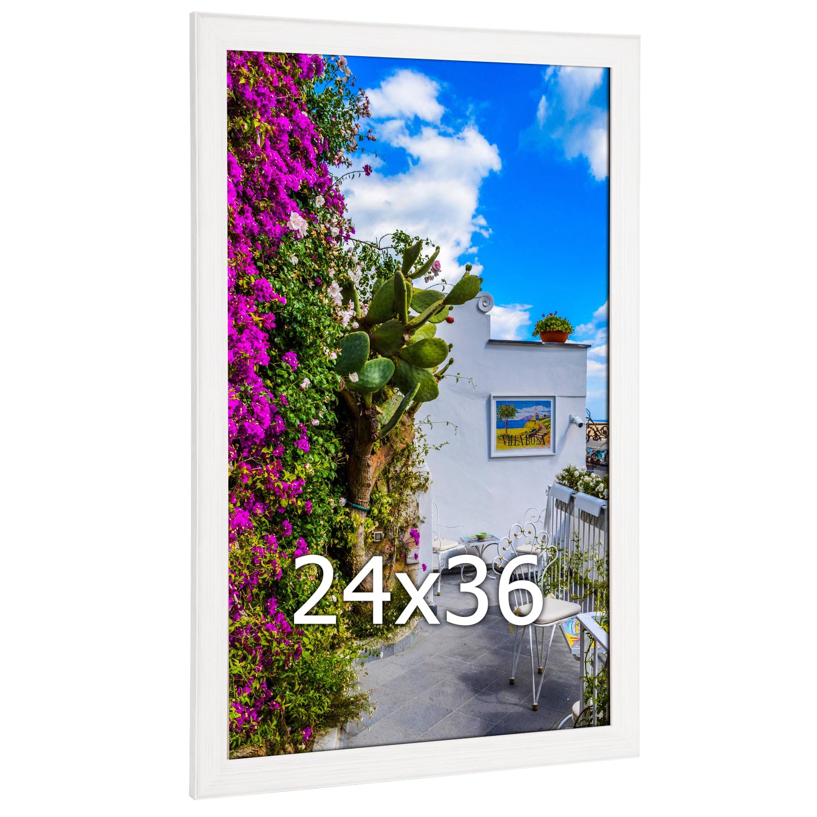 Wood 24x36 Poster Frame White, Modern Natural Woodgrain 36x24in Picture Frame, Rustic Wooden 24 x 36 inch Gallery Wall Photo Poster Frame with HD Plexiglass, Horizontal Vertical Wall Mounting Display