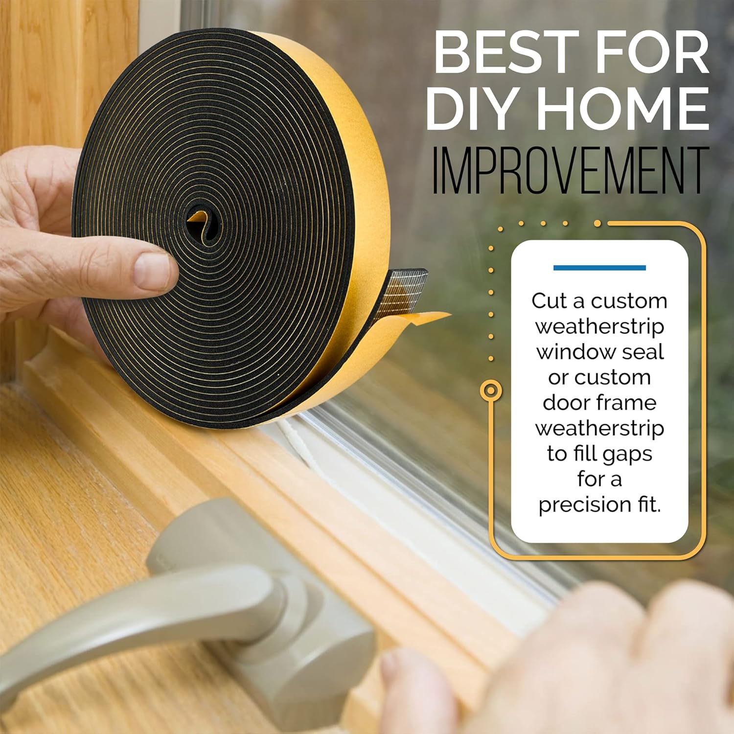 High Density Foam Weather Stripping Door Seal Strip Insulation Tape Roll for Insulating Door Frame, Window, Air Conditioner | Self Adhesive Sealing Weatherstrip (Black, 1 in x 1/4 in x 30 Ft) - - 