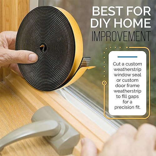 Miniatura 6 de Burlete de espuma de alta densidad para sellar puerta, rollo de cinta aislante para marco de puerta, ventana, aire acondicionado  Burlete de sellado