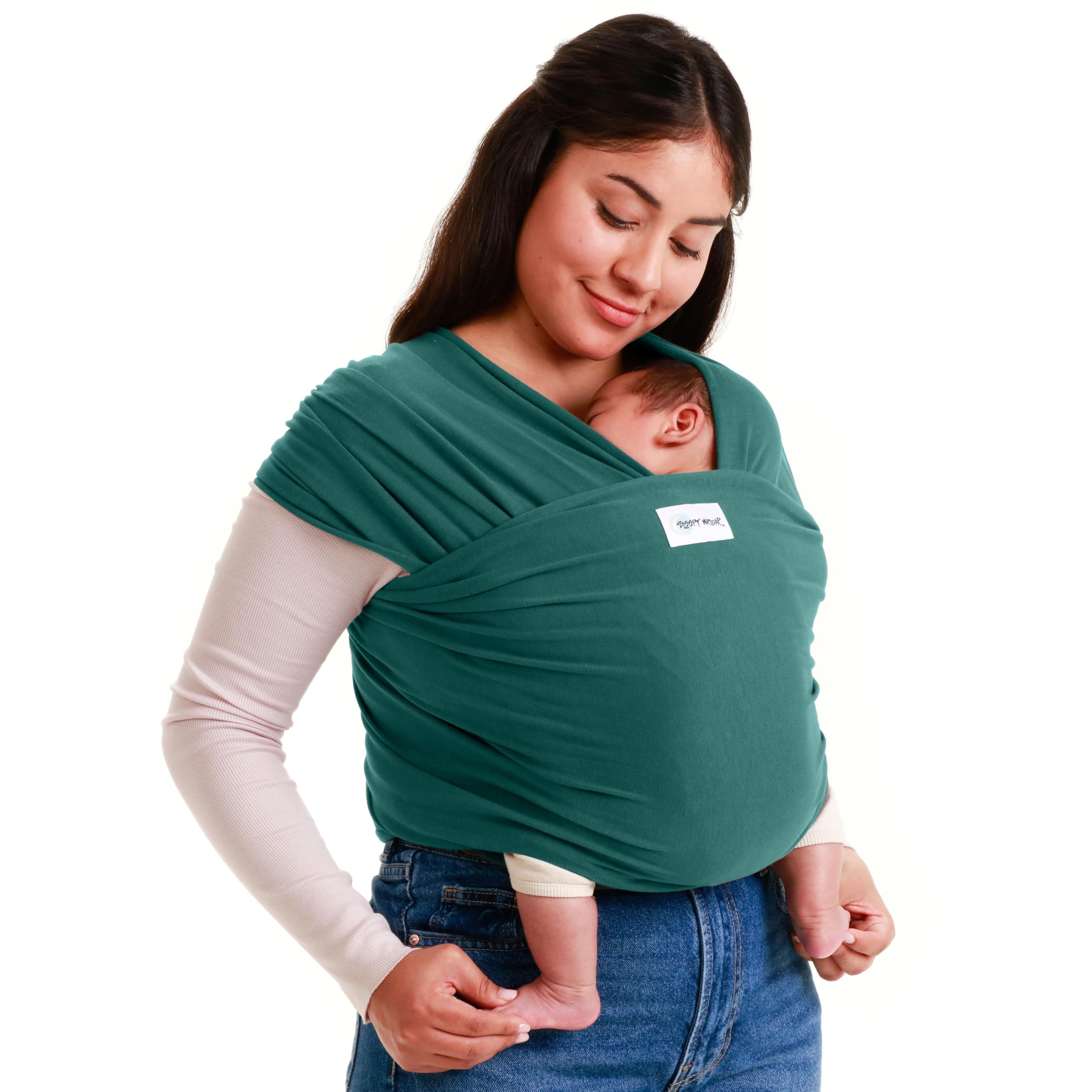 Sleepy Wrap Baby Carrier Newborn to Toddler - Ergonomic, Hands-Free Baby Wrap Carrier Made from Stretchy Fabric - Lightweight for Infants from 7-35 lbs / 3-15 kg (Dark Green)