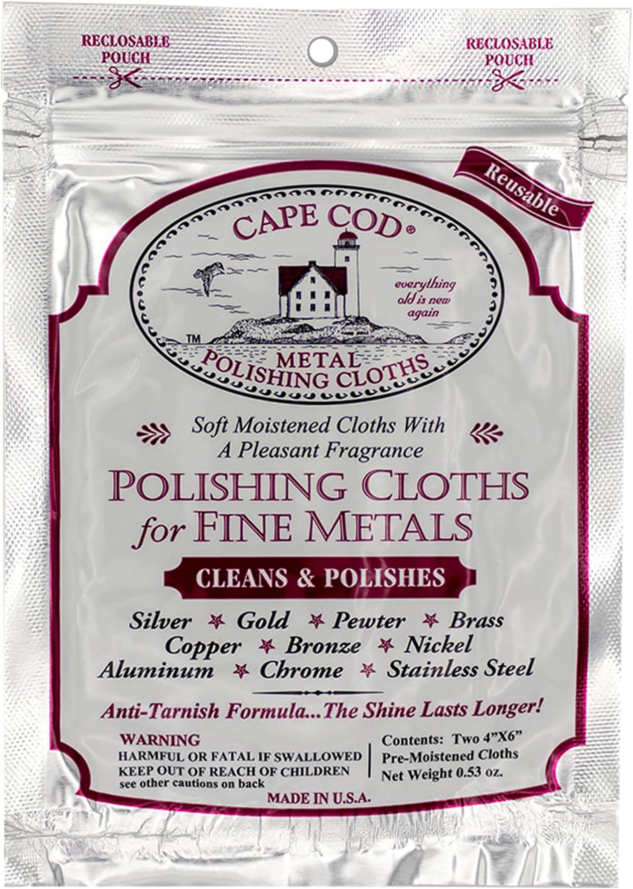 CAPE CODCape Cod Metal Polishing Cloths Foil Pouch 0.53oz - White