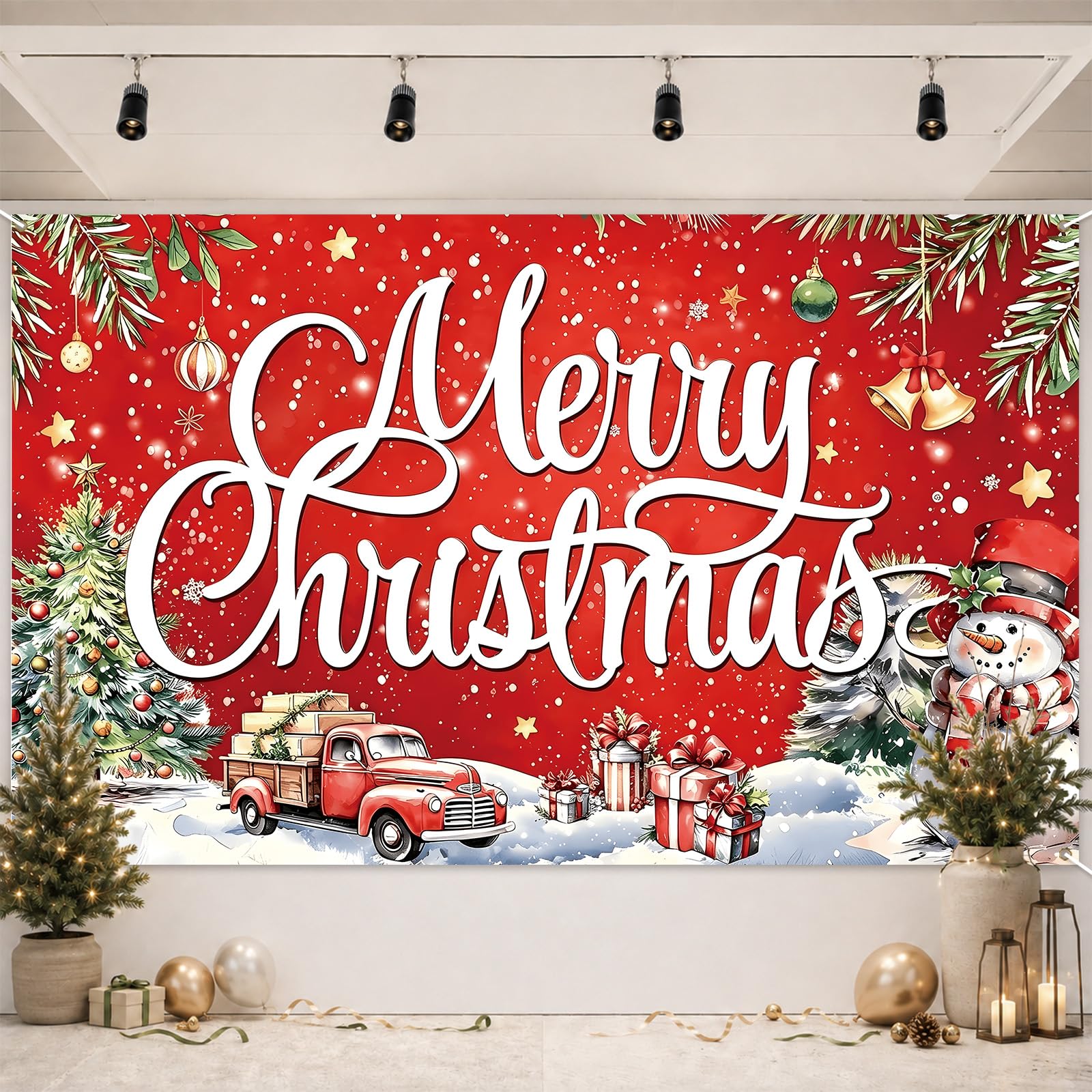 Large Christmas Banner Decorations, Red Flag Outdoor Christmas Party Decor