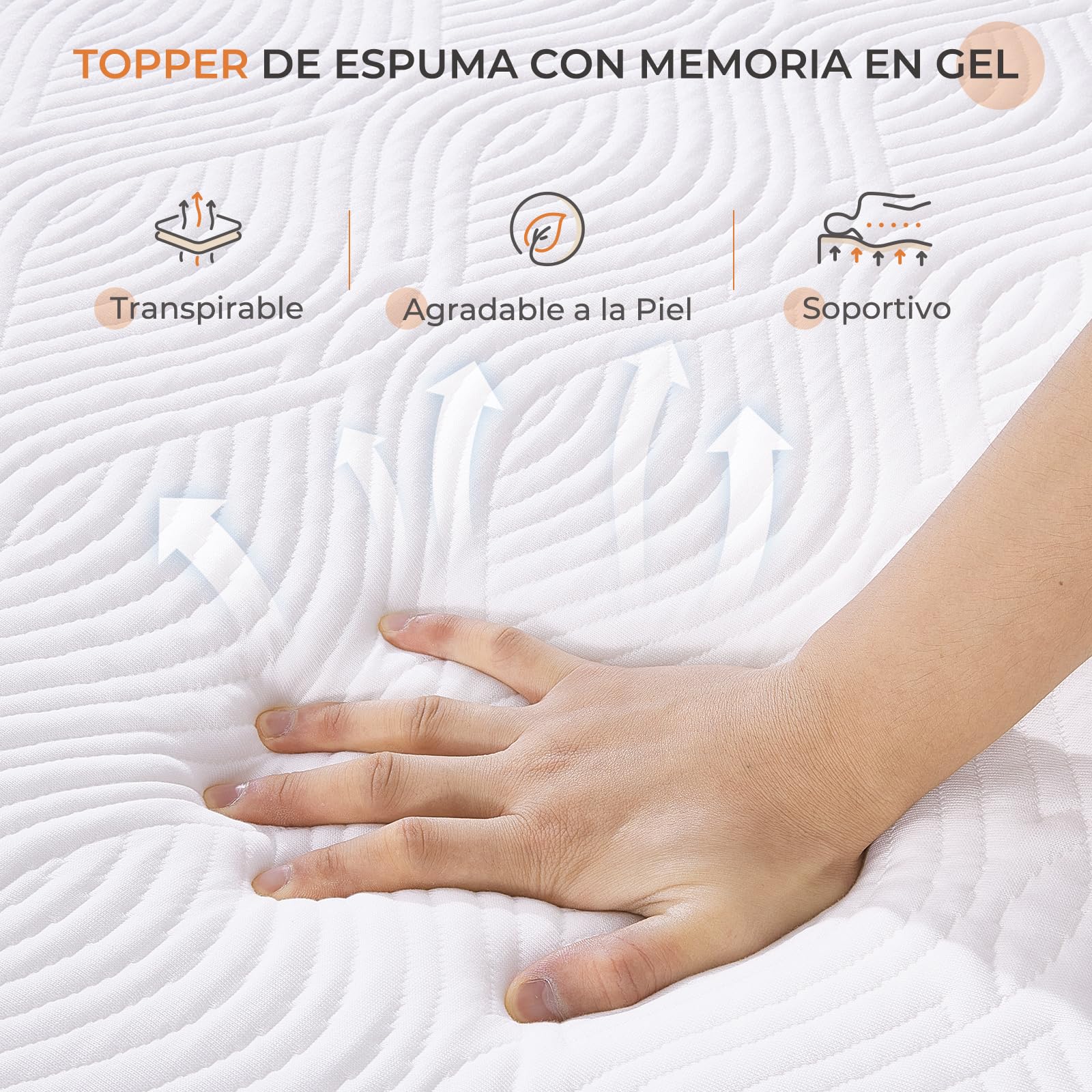 Sweetnight Topper Colchón Viscoelástico Grosor de 10cm, 135x190cm, Sobrecolchón de Espuma con Memoria en Gel, Funda Desmontable, Lavable y Transpirable, 135x190x10cm