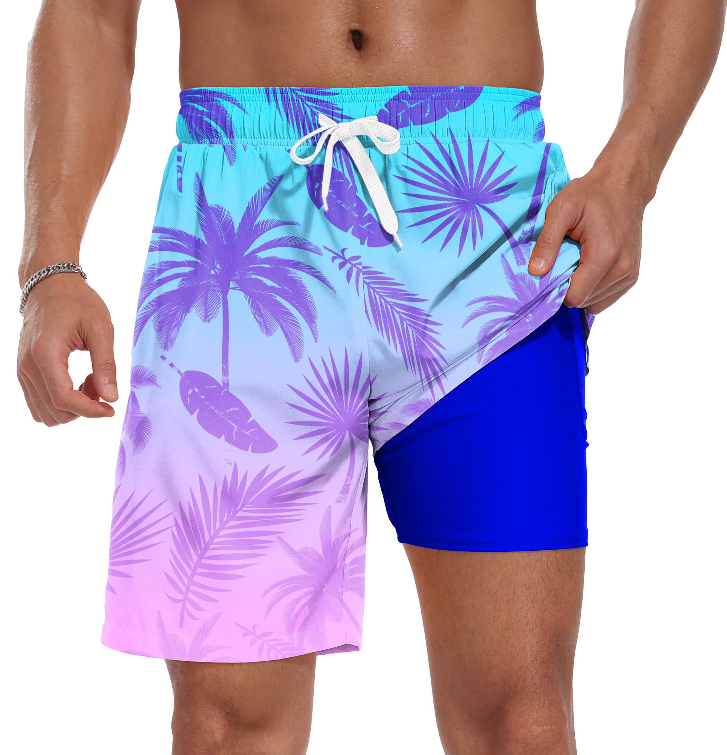 Sailwind Men Swim Trunks with Compression Liner 9" Beach Shorts Quick Dry with Zipper Pockets Board Shorts