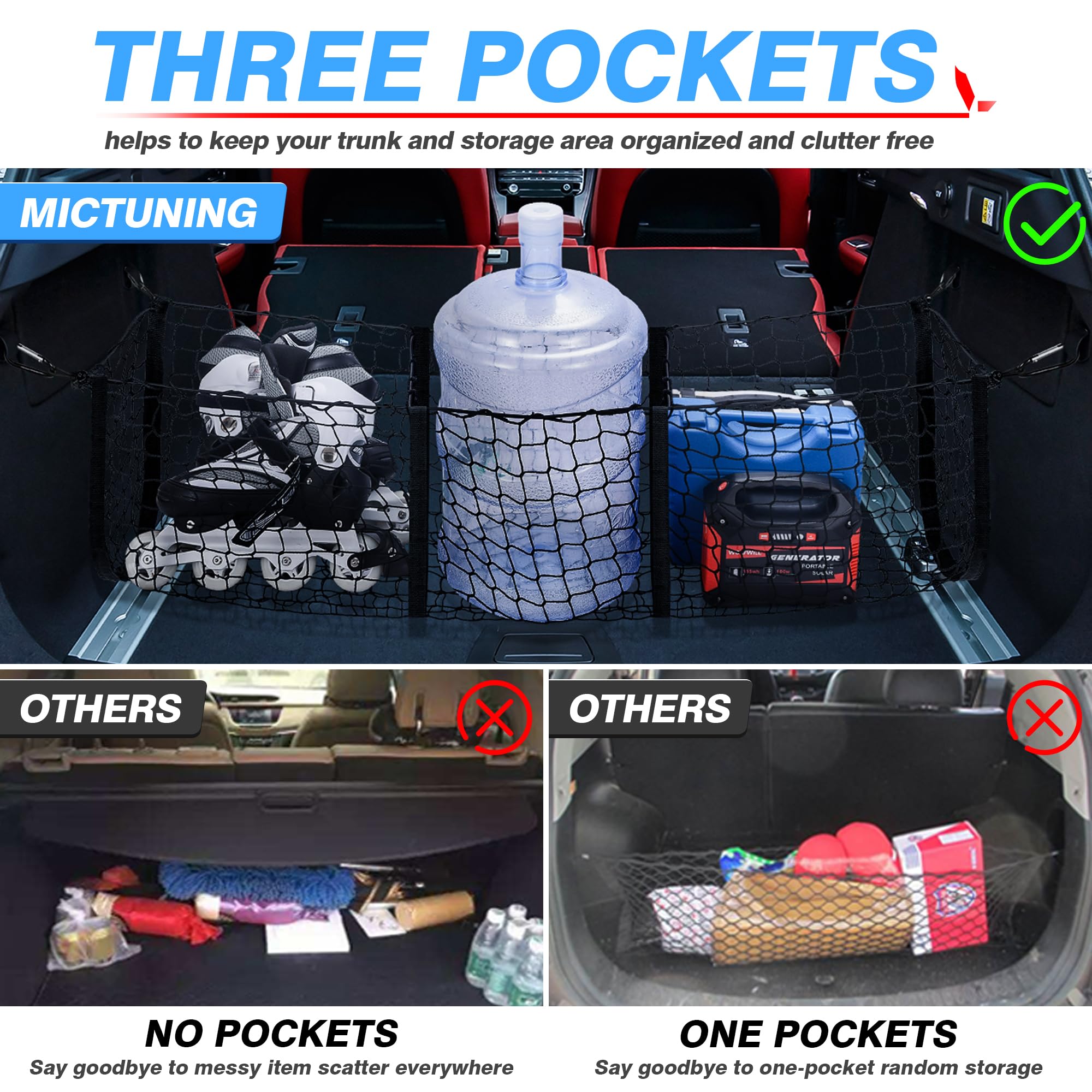 Snapklik.com : MICTUNING 3 Pocket Trunk Cargo Organizer Storage Net ...