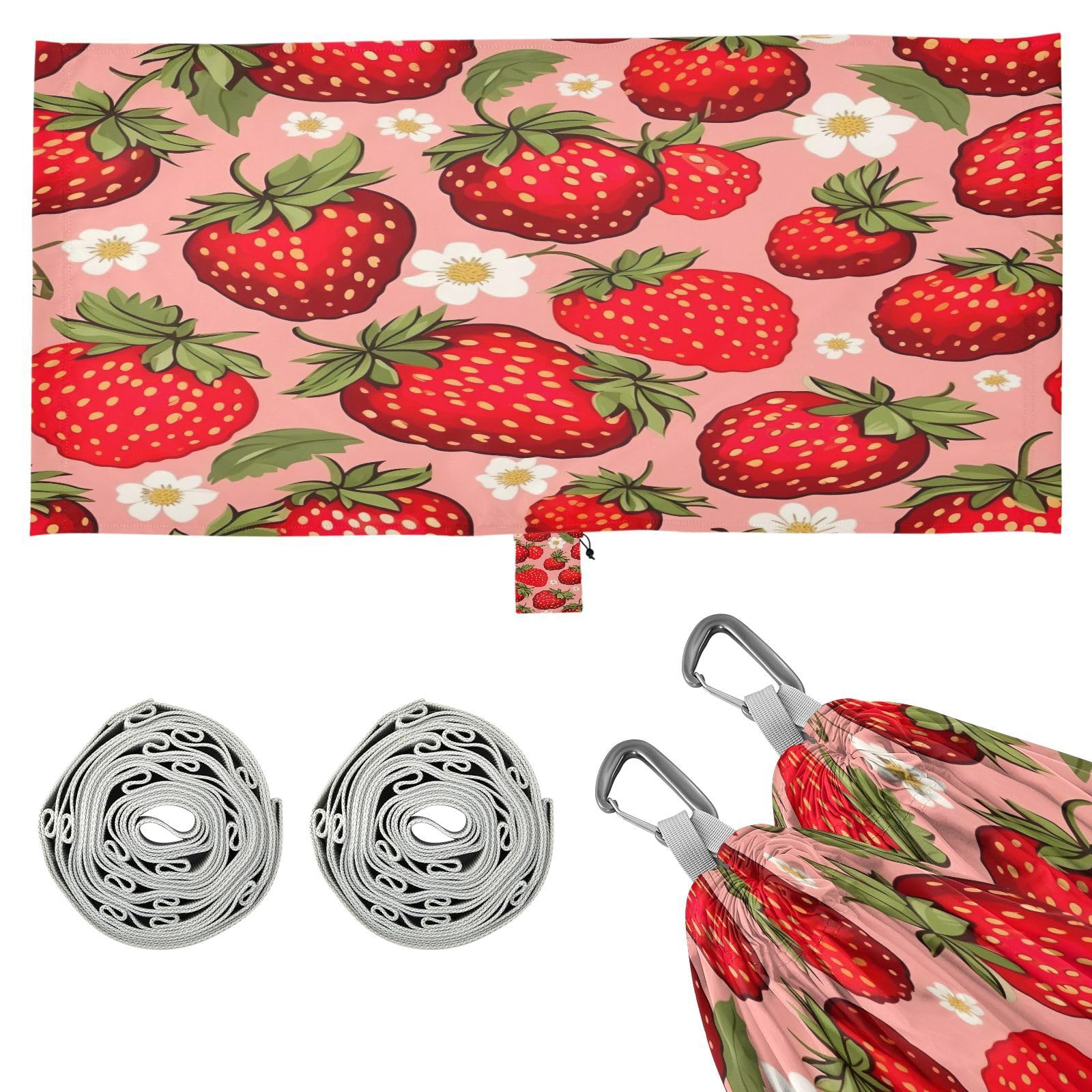 ATTX Strawberry Pattern Camping Hammock - Lightweight & Portable Hammocks, Heavy Duty 330lbs Capacity for Indoor, Hiking, Backpacking, Travel, Backyard, Beach#309