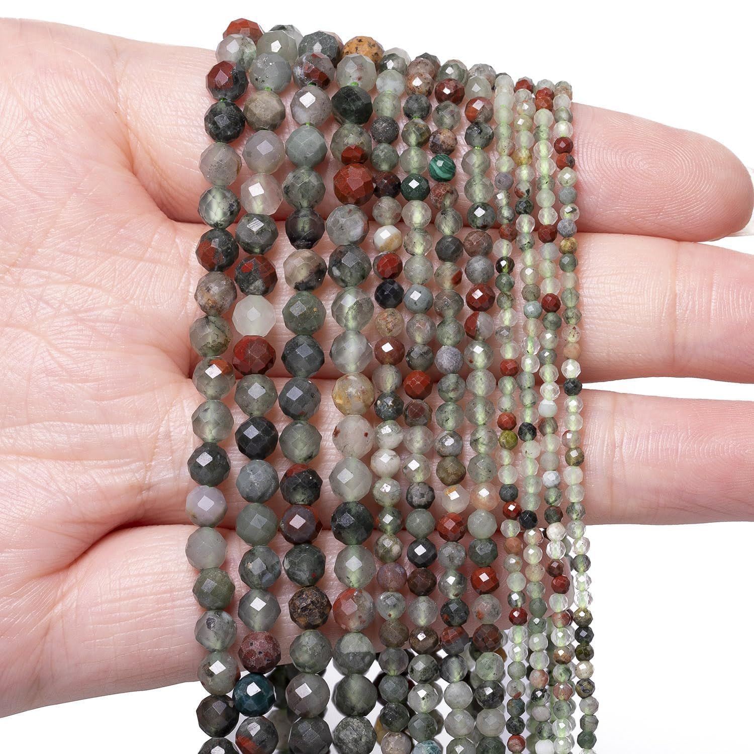 4mm 90pcs Natural African Bloodstone Stone Beads, Songxi Small Faceted Round Loose Gemstone Beads for Jewelry Making, DIY Art and Craft, Bracelet Beads for Necklace (1 Strand)