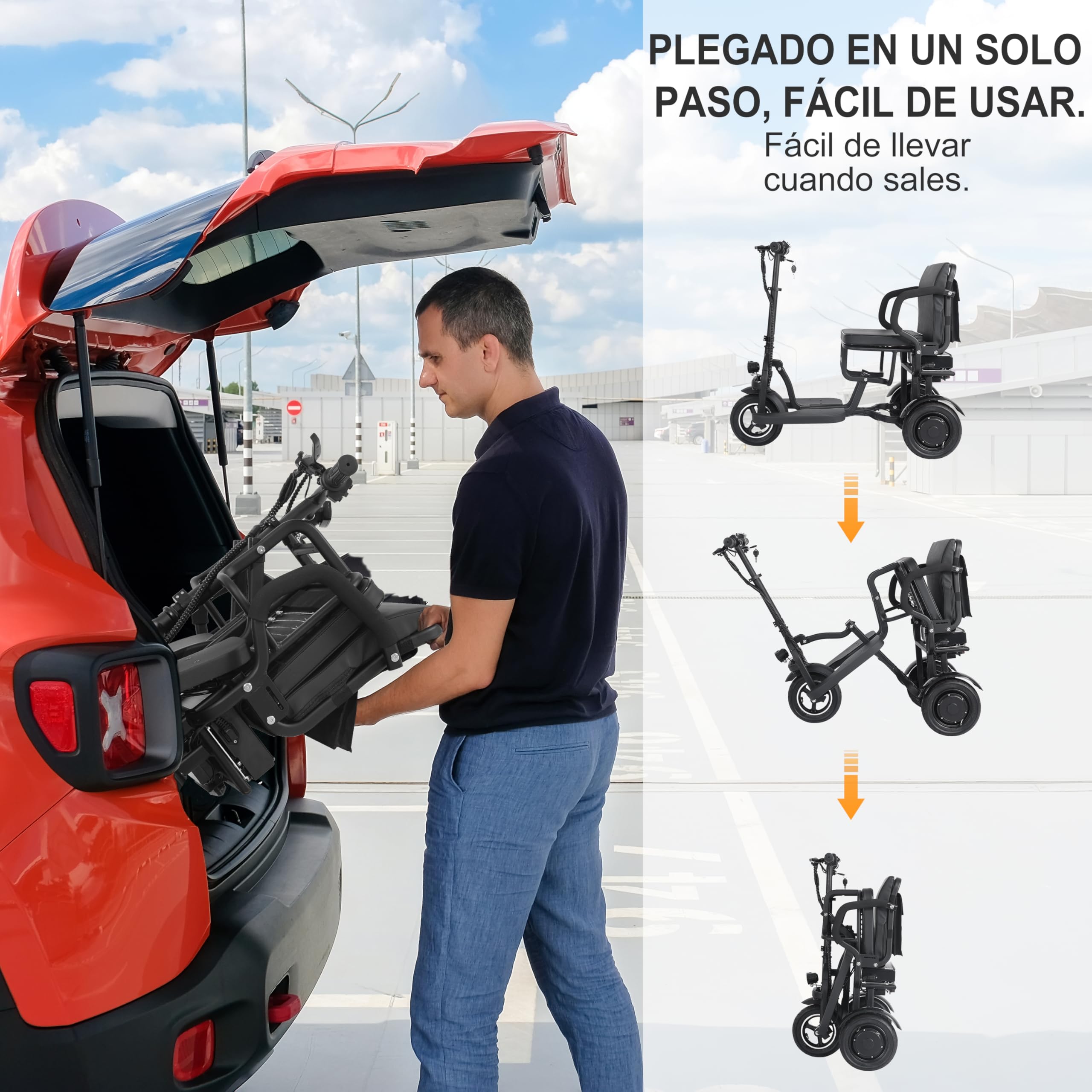TopMate ES15 Patinete 3 Ruedas para Mayores, E-Triciclo Ligero Plegable con Doble Motor 500W y 3 Velocidades, Capacidad 136 kg, Batería Extraíble Aprobada para Avión