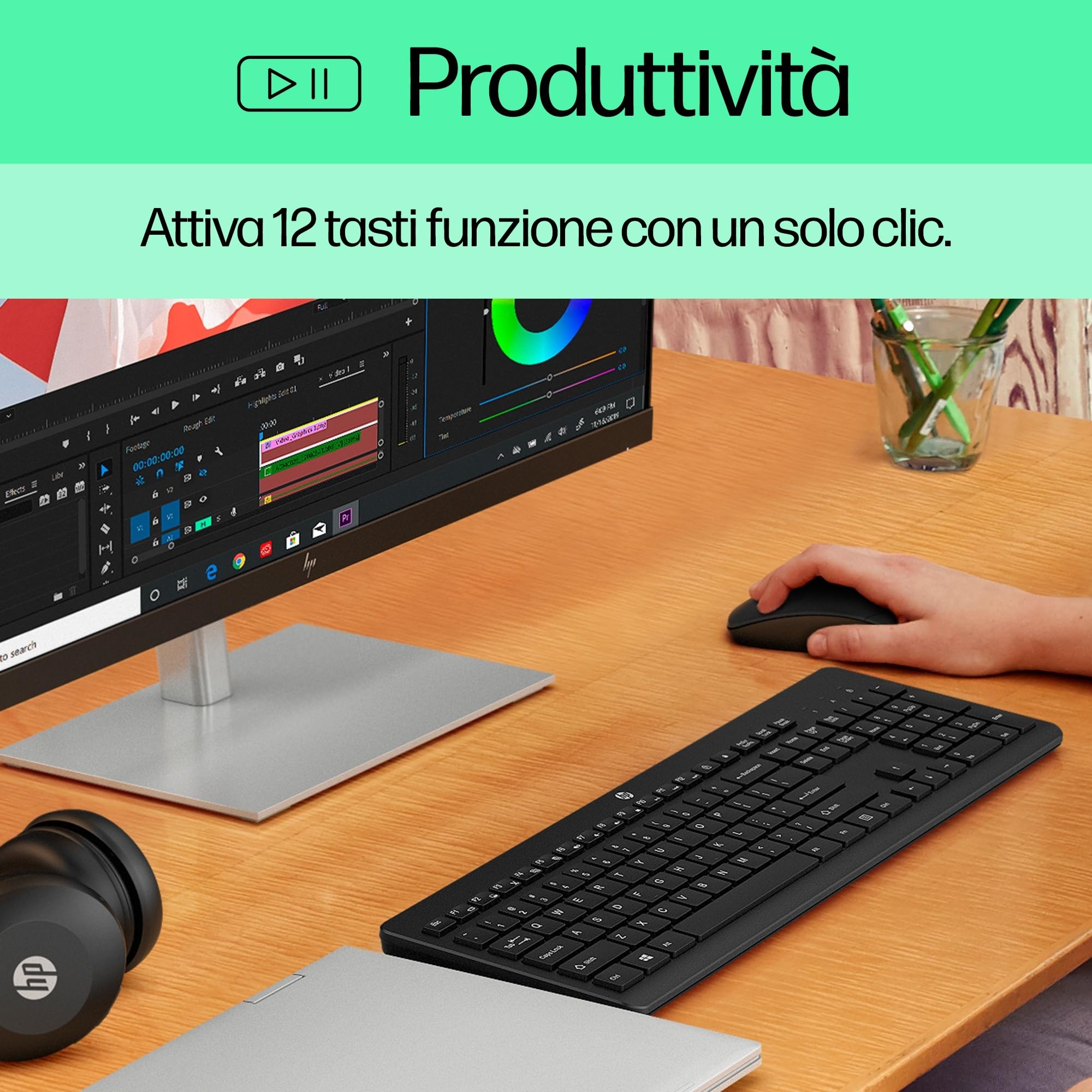 HP 230 Tastiera Wireless, Connessione con Dongle USB-A a 2,4 GHz, Multi-dispositivo, Qwerty, Layout Italiano, Autonomia fino a 16 mesi, Compatibile con Windows 10, 11 e macOS, Nera