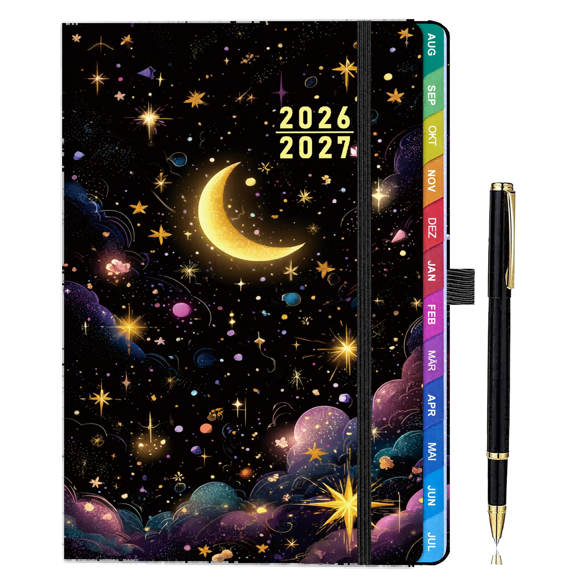 Lehrerkalender 2026–2027 A5+ (22 x 16,5 cm), Lehrerplaner & Schuljahresplaner, Unterrichtsplaner mit Monats- & Wochenansicht, Notenlisten, Klassenorganisation, Hardcover mit Stiftschlaufe – Schwarz