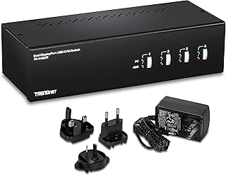 TRENDnet 4-Port Dual Monitor DisplayPort KVM Switch With Audio, 2-Port USB 2.0 Hub, 4K UHD Resolution Up To 3840 x 2160, Connect 4 DisplayPort Monitors, Dual Monitor 4 Port KVM Switch, Black, TK-440DP