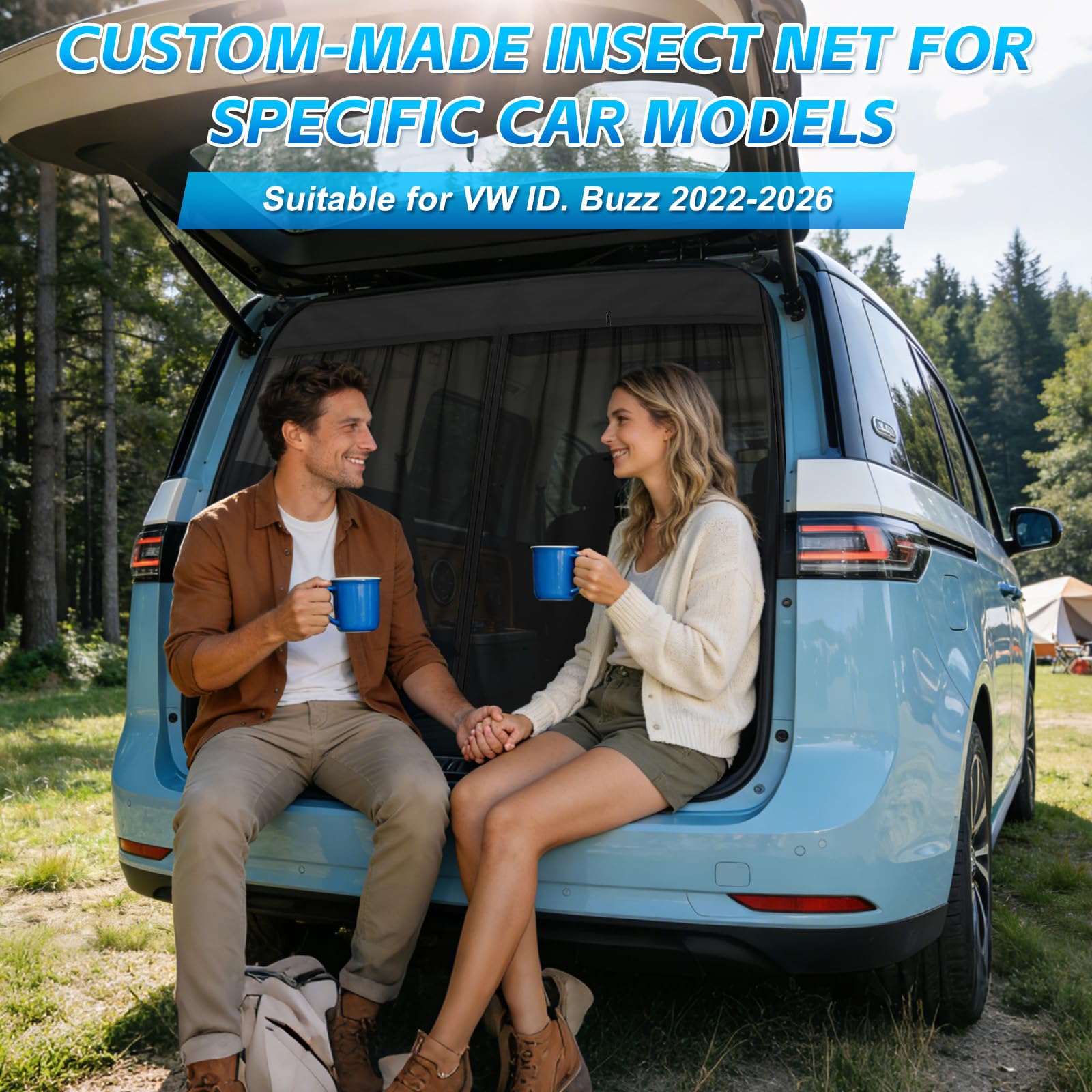 Moskitiera zastępcza do VW ID Buzz 2022-2026, ochrona przed owadami, jednowarstwowa siatka, magnetyczna moskitiera, oddychająca, na kemping na zewnątrz (tylne drzwi)