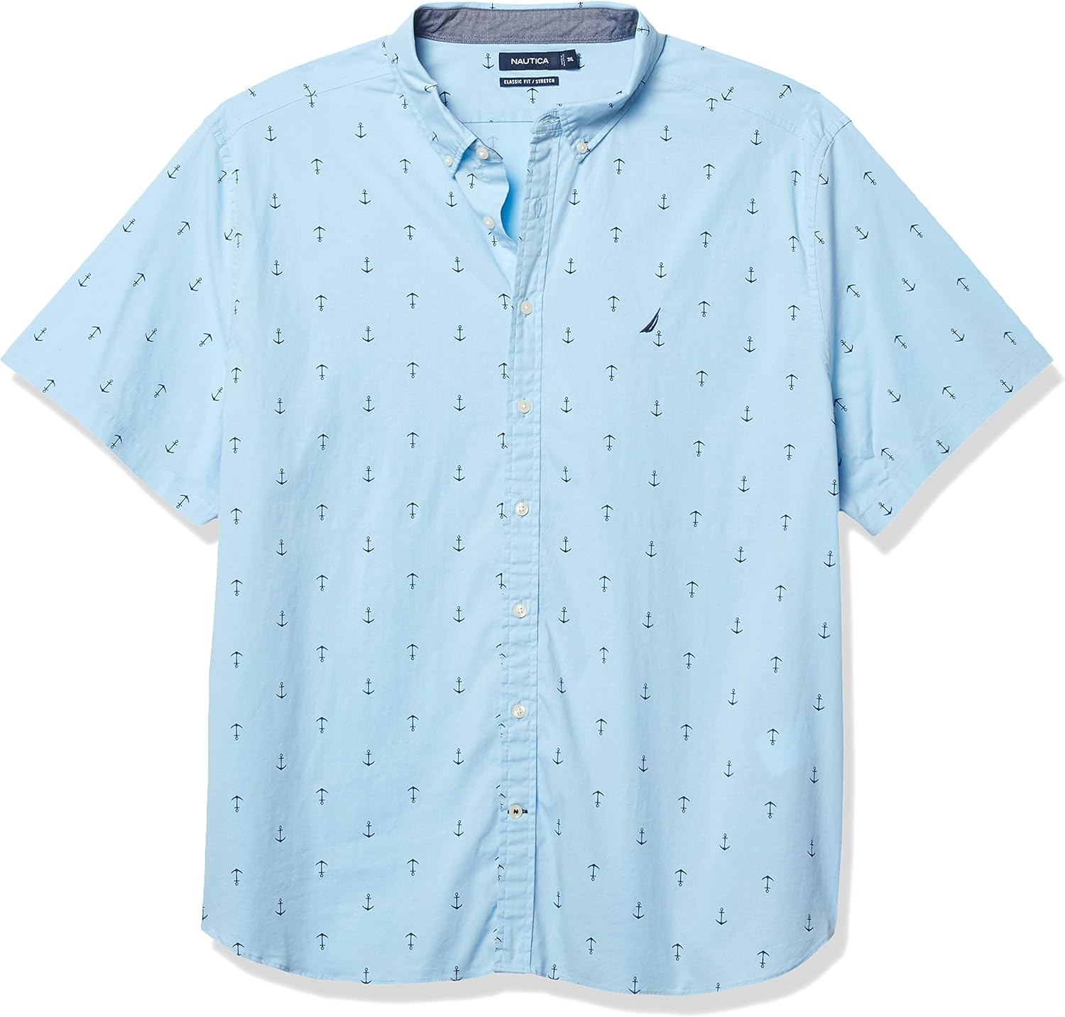 Nautica Men's Anchor Print Poplin Shirt Small Light Haze