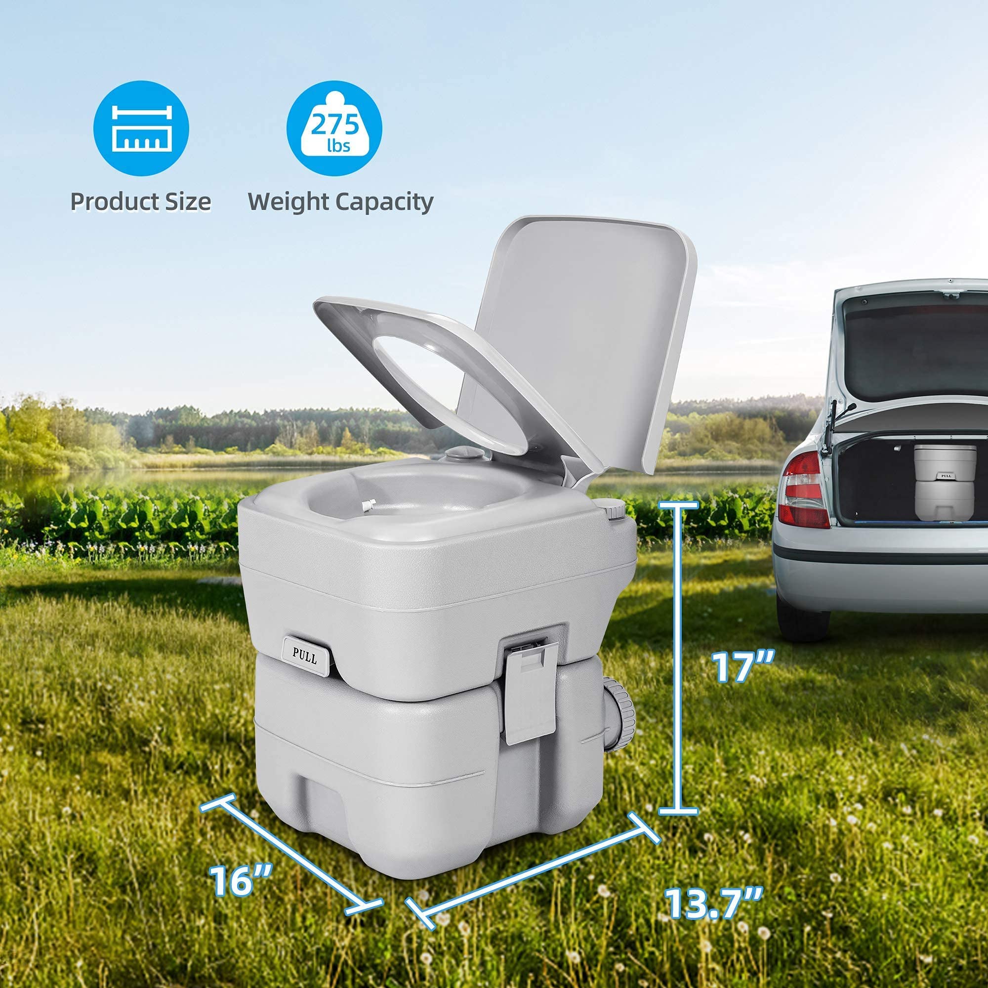 HTTMT- Portable Toilet 24L 6 Gallon Flush Travel Camping Outdoor/Indoor Commode Potty [P/N: ET-TOILET002-24L]
