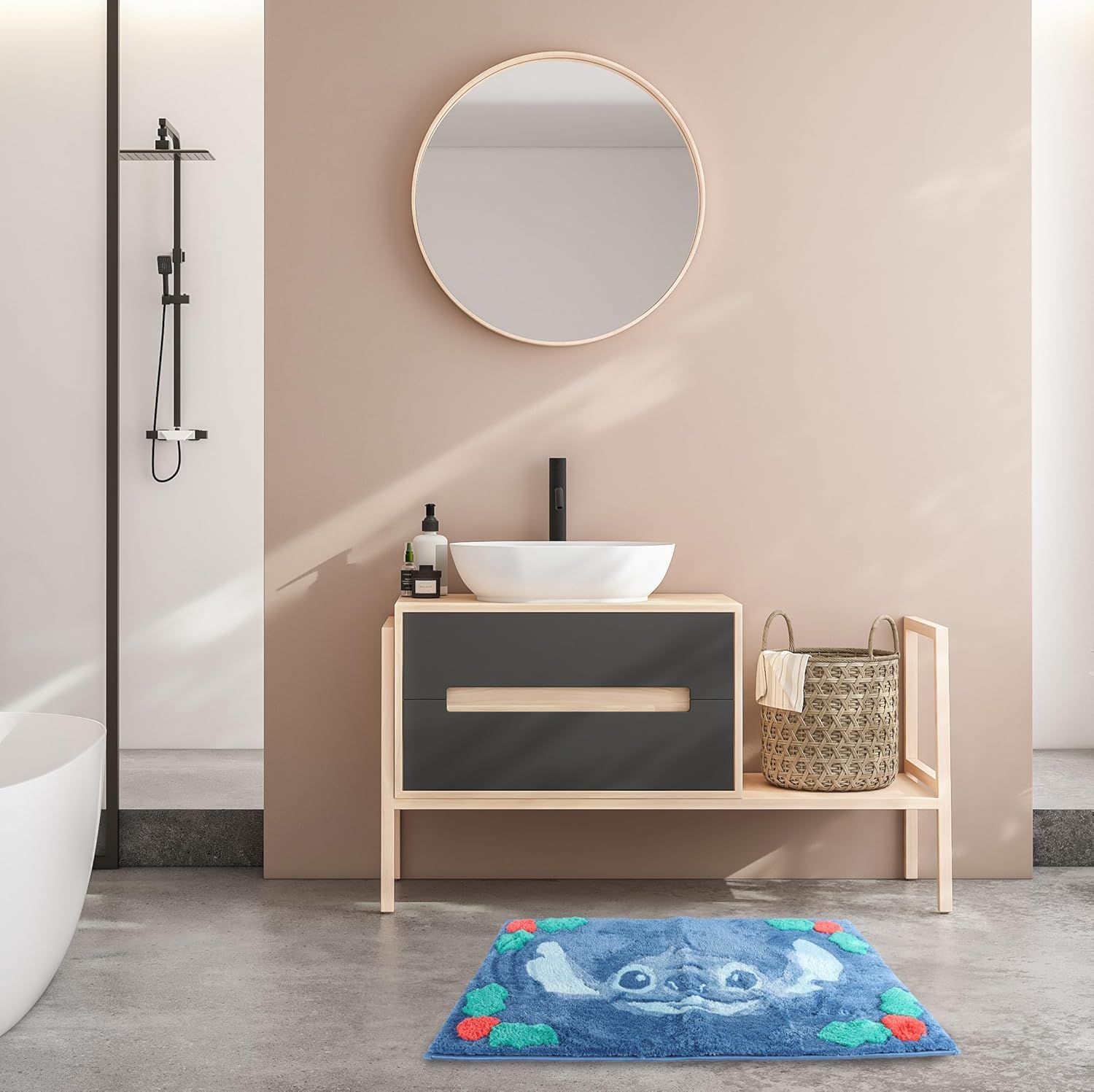 Jay Franco Kids Christmas Tufted Bath Rug – 20” x 30” Inches Non-Slip Plush Mat with Latex Backing, Ultra-Soft Absorbent Carpet, Official Licensed Product, Blue - Stitch