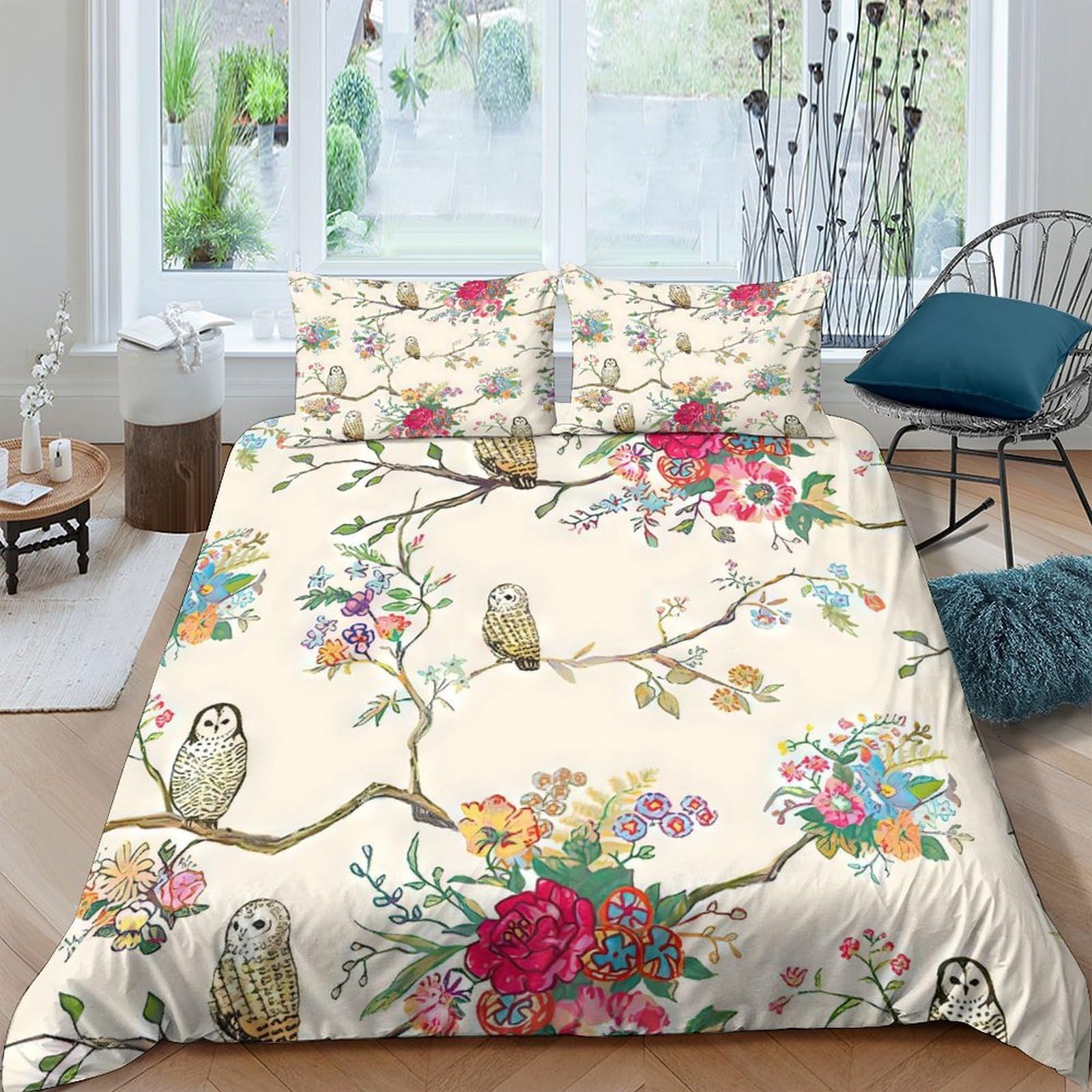 Ctjqhvkz Style-8 3D Printed Vintage Bird Floral Fitted Sheet Microfiber Soft Breathable Tree Branch Mattress Cover For Bedroom Guest Room Decor Single（135X200cm）