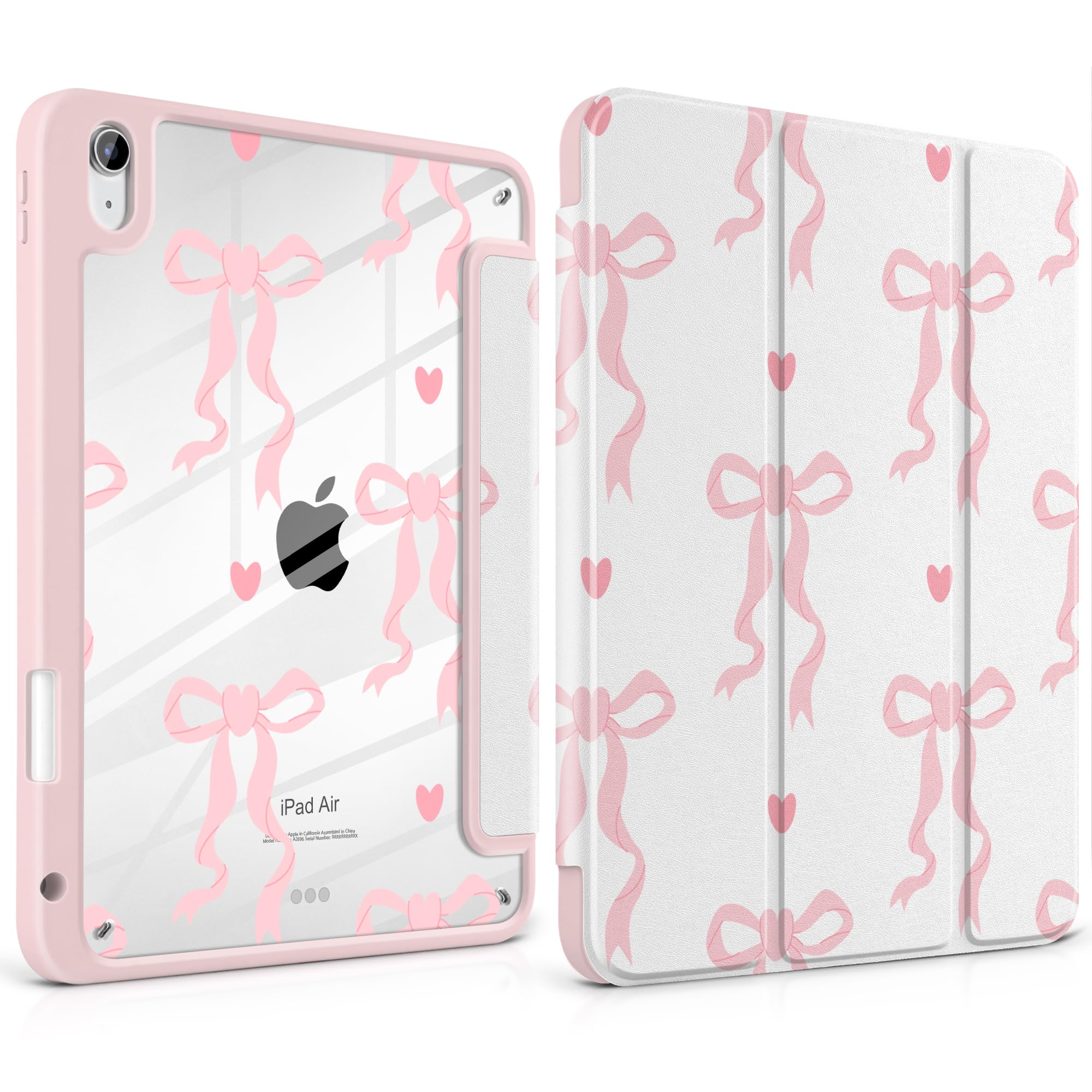 MEEgoodo Case for iPad Air 11 inch M3 2025 / M2 2024,for iPad Air 5th / 4th Generation Case 10.9 inch 2022/2020, Tablet Cover with Acrylic Transparent Back Shell, Trendy Bow & Hearts