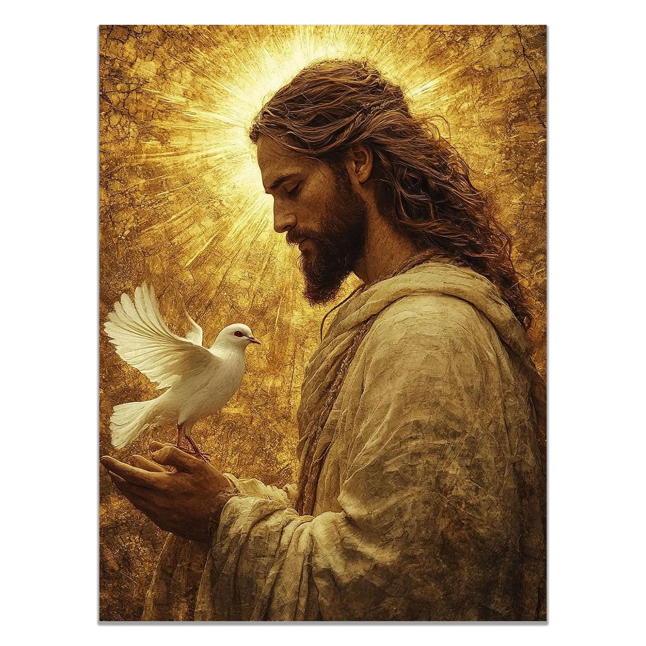 QUSAAOU Jesus Canvas Wall Art Jesus Walking by the Sea Christian Religious Prints Painting for Bedroom Living Room Bedroom Hallway Home Decoration(golden)-50x70cm Unframed